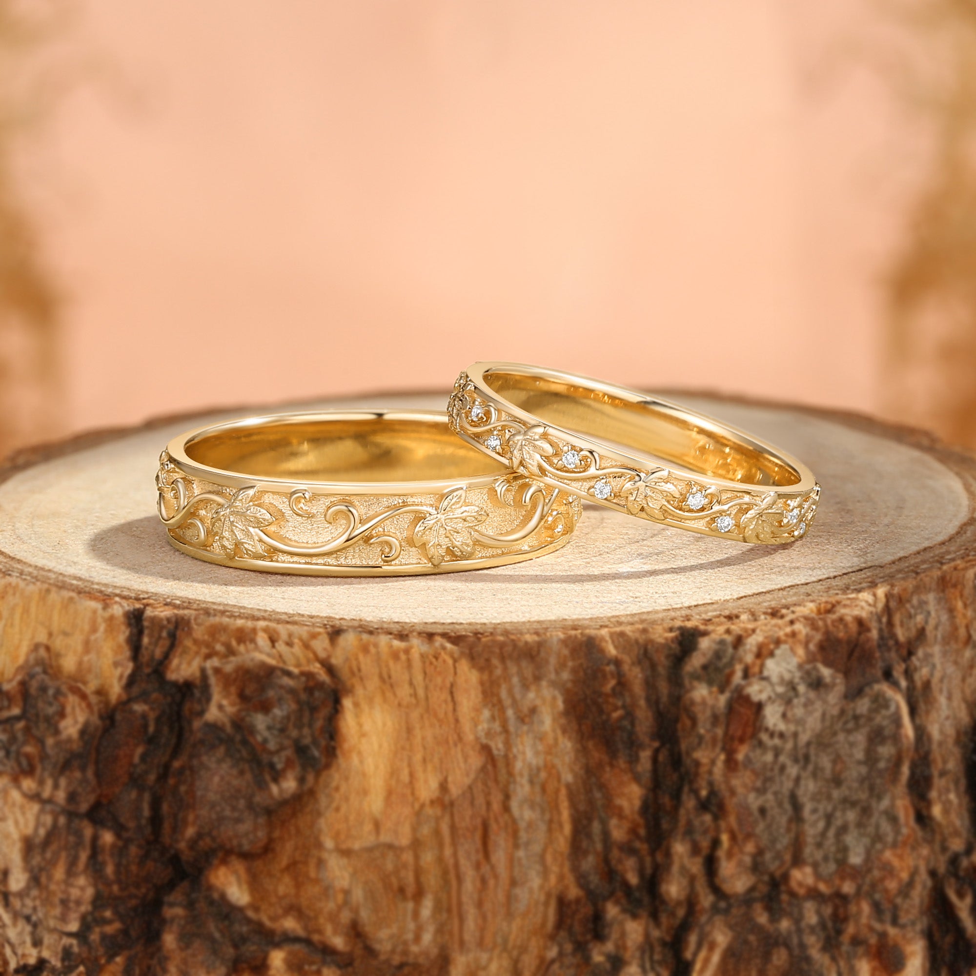 Couple Ring - Blingflare Grape Leaf Inspired Moissanite Promise Ring Set