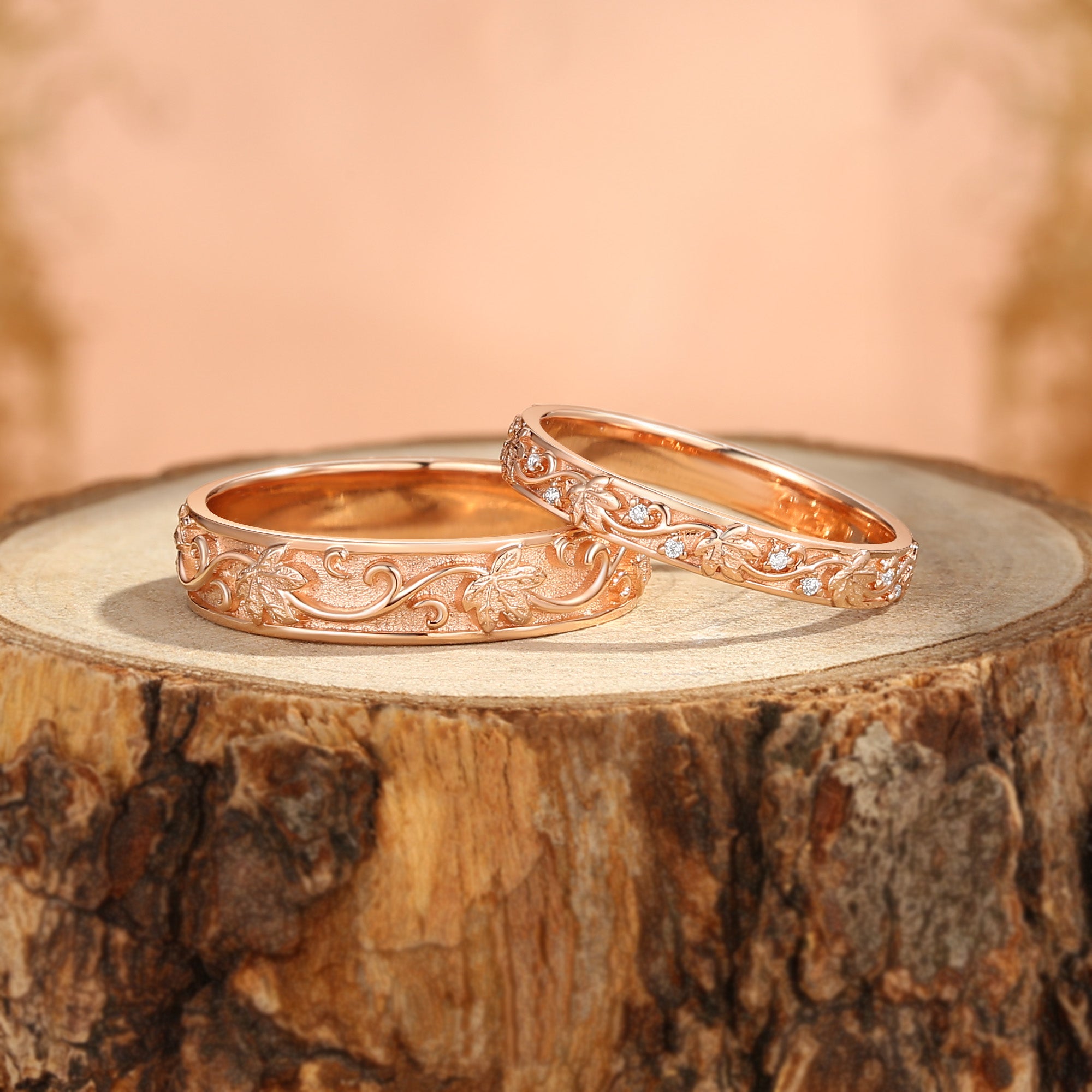 Couple Ring - Blingflare Grape Leaf Inspired Moissanite Promise Ring Set