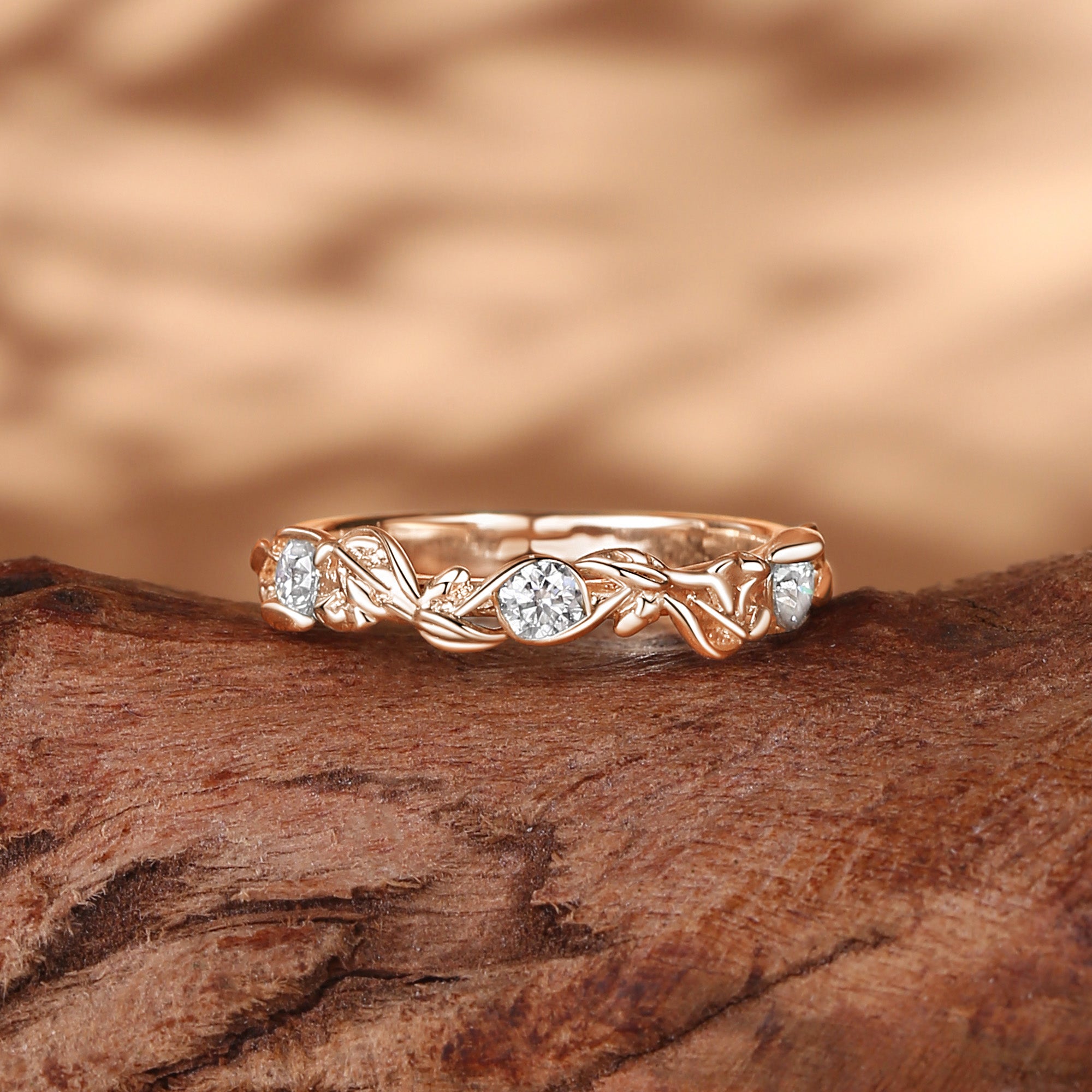 Wedding Band - 3.2mm Leafy White Gold Moissanite Wedding Band Women