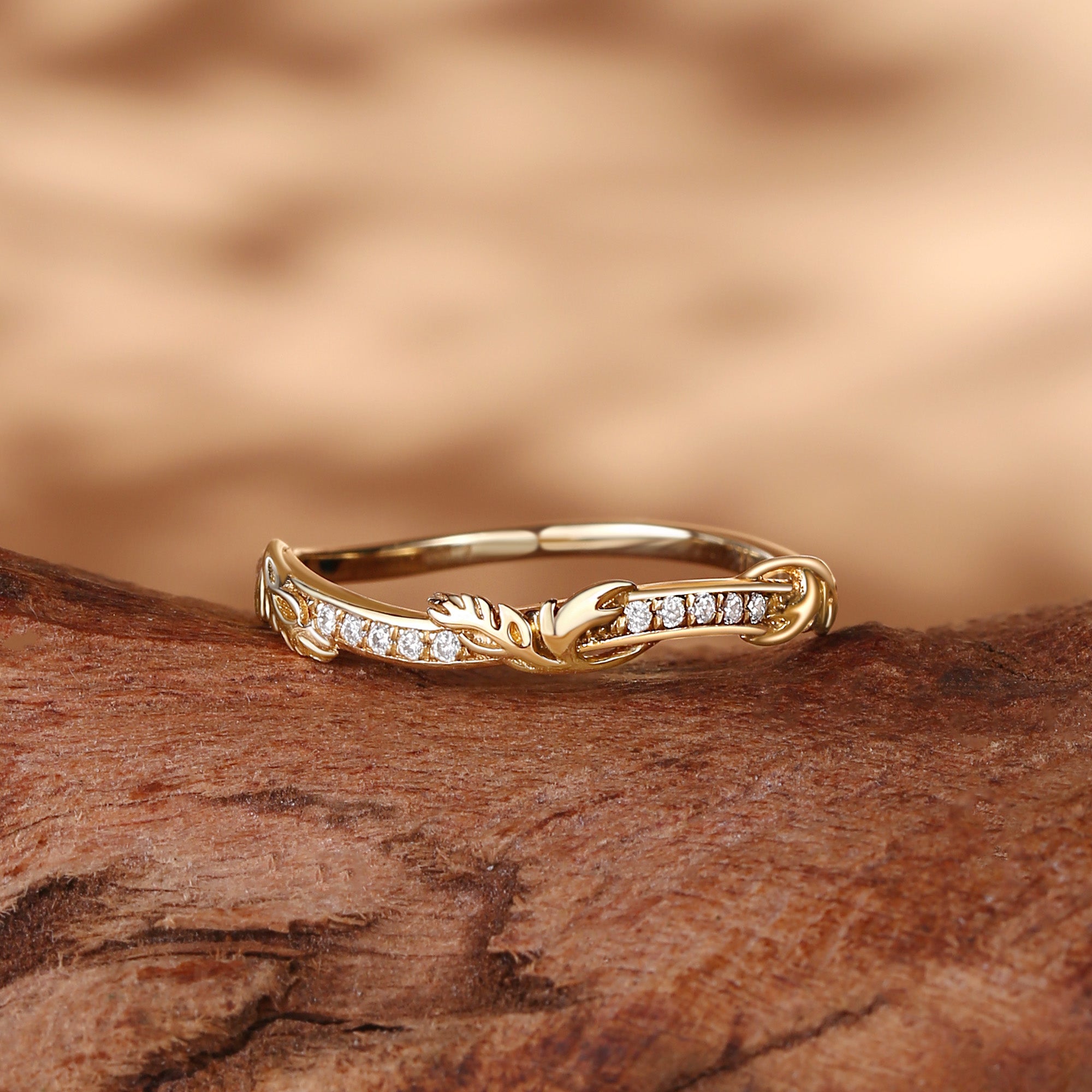 Wedding Band - BlingFlare Vintage Leafy Moissanite Matching Wedding Band