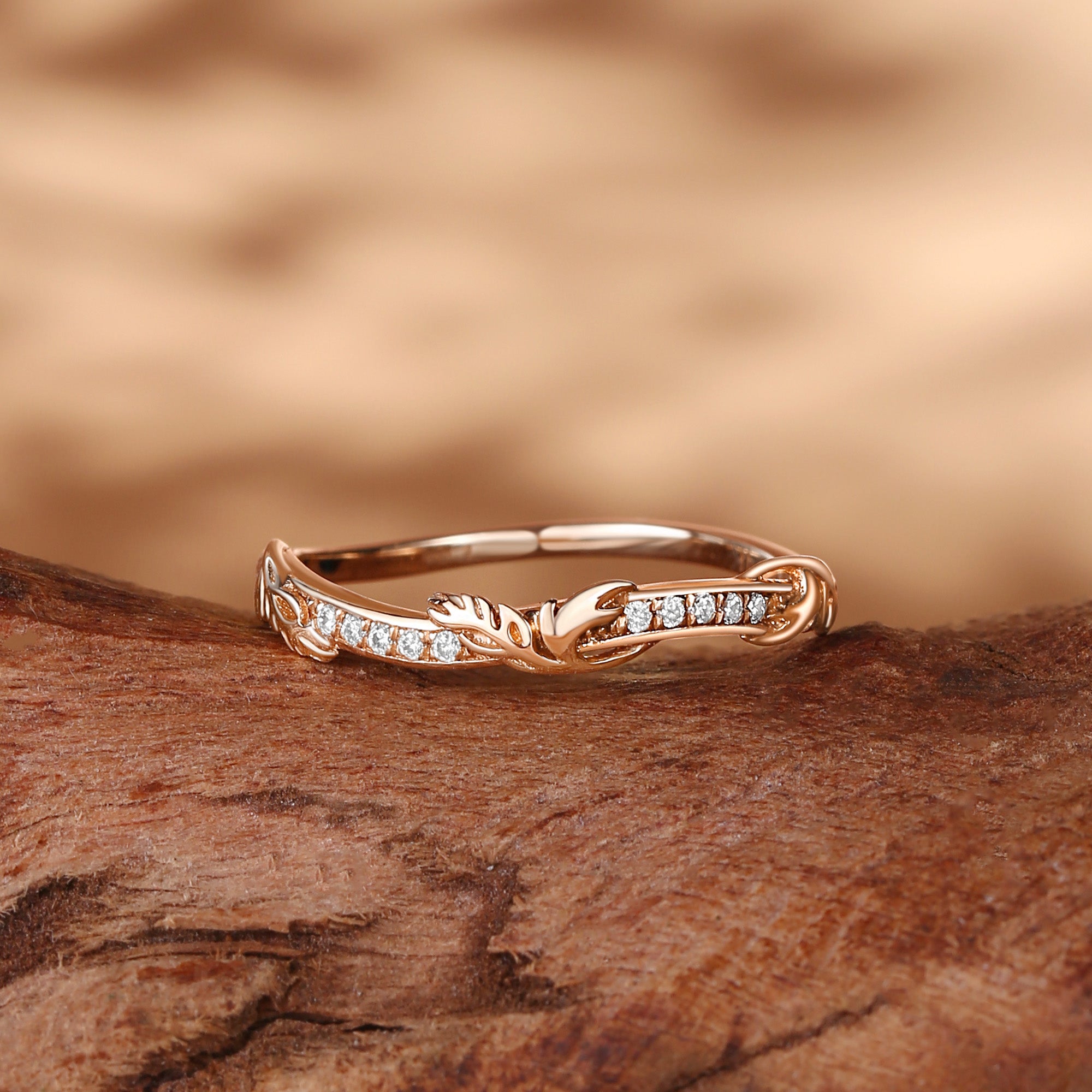 Wedding Band - BlingFlare Vintage Leafy Moissanite Matching Wedding Band