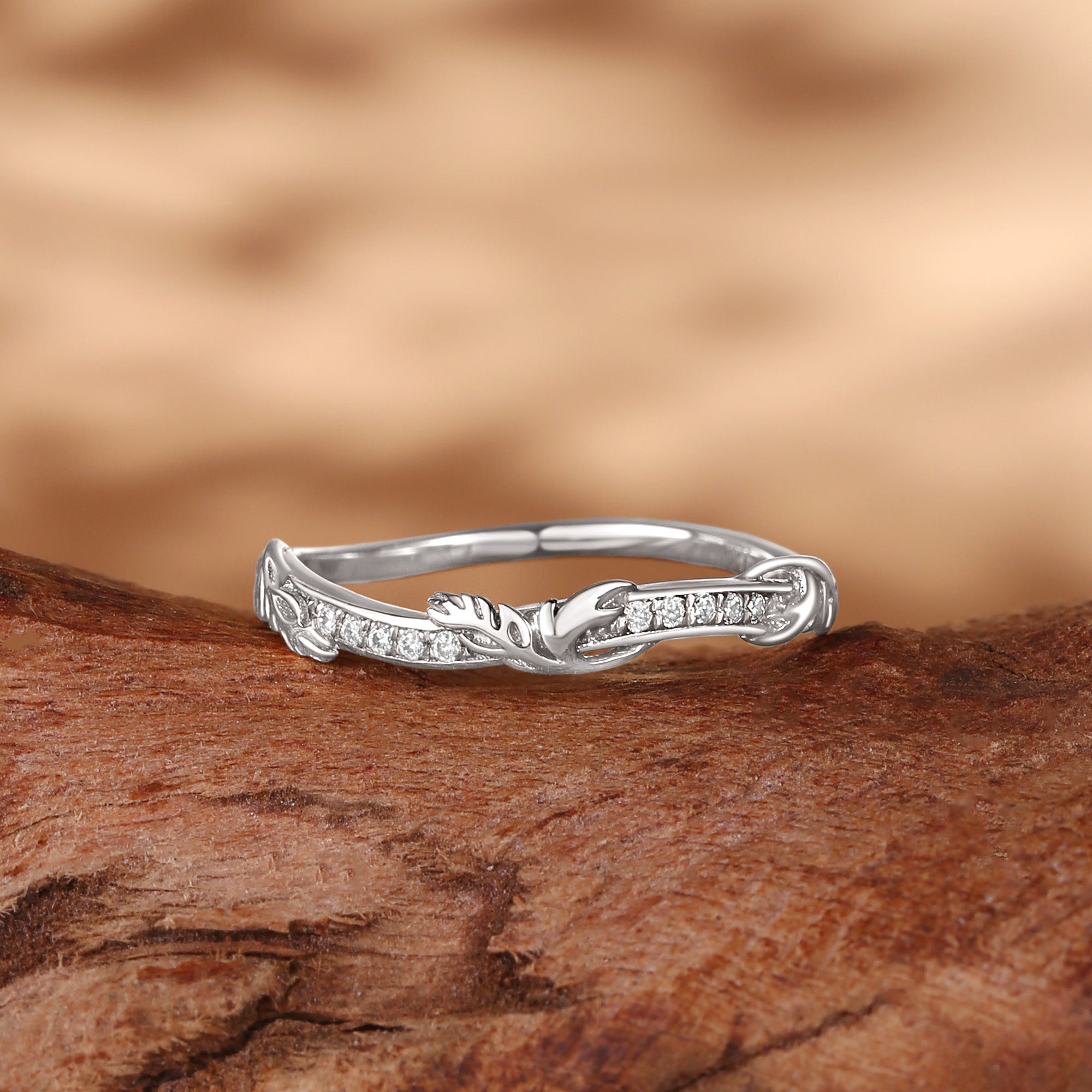 Wedding Band - BlingFlare Vintage Leafy Moissanite Matching Wedding Band