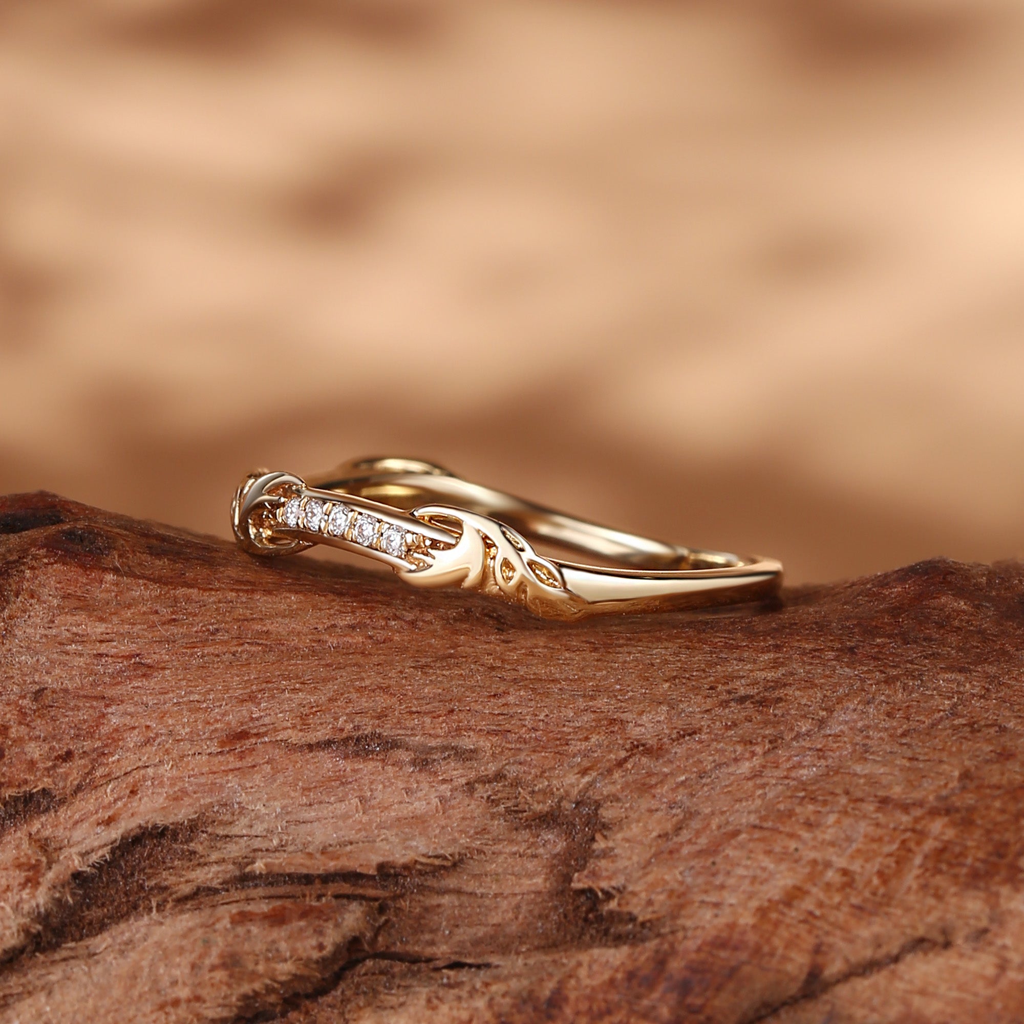 Wedding Band - BlingFlare Vintage Leafy Moissanite Matching Wedding Band