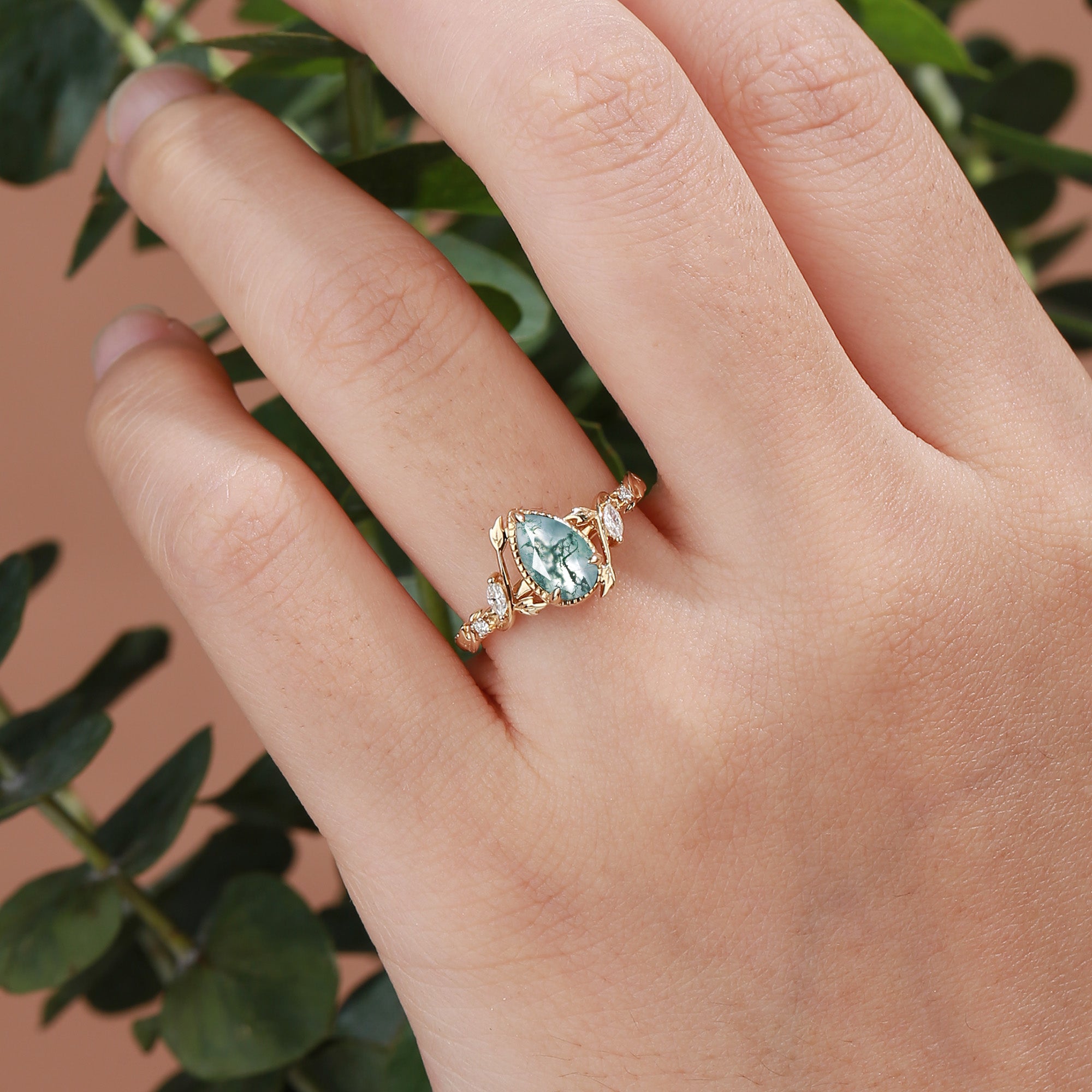 Cranberry - Nature Inspired Moss Agate Engagement Ring