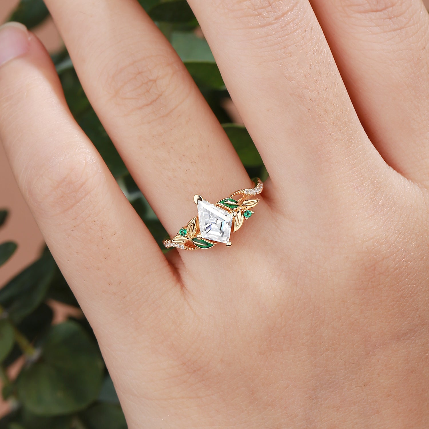 Faye - Unique Kite Moissanite Leaf Enamel Fairy Engagement Ring