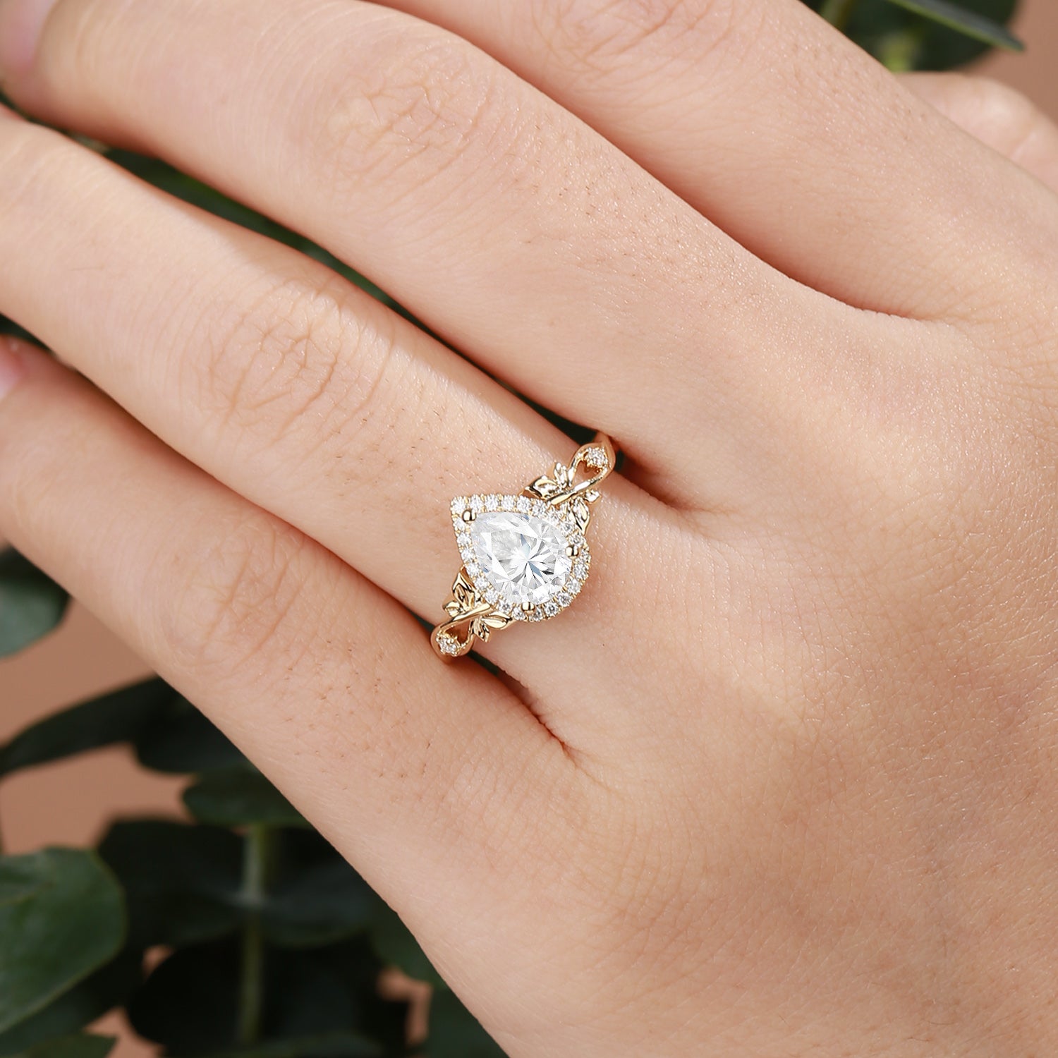 Albertine - Halo Vintage Pear Cut Moissanite Butterfly Nature Inspired  Engagement Ring