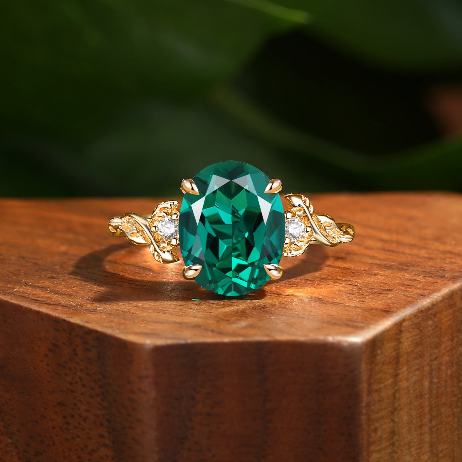 Eden - 4.0CT Oval Cut Lab Emerald Leaf Branch Engagement Ring