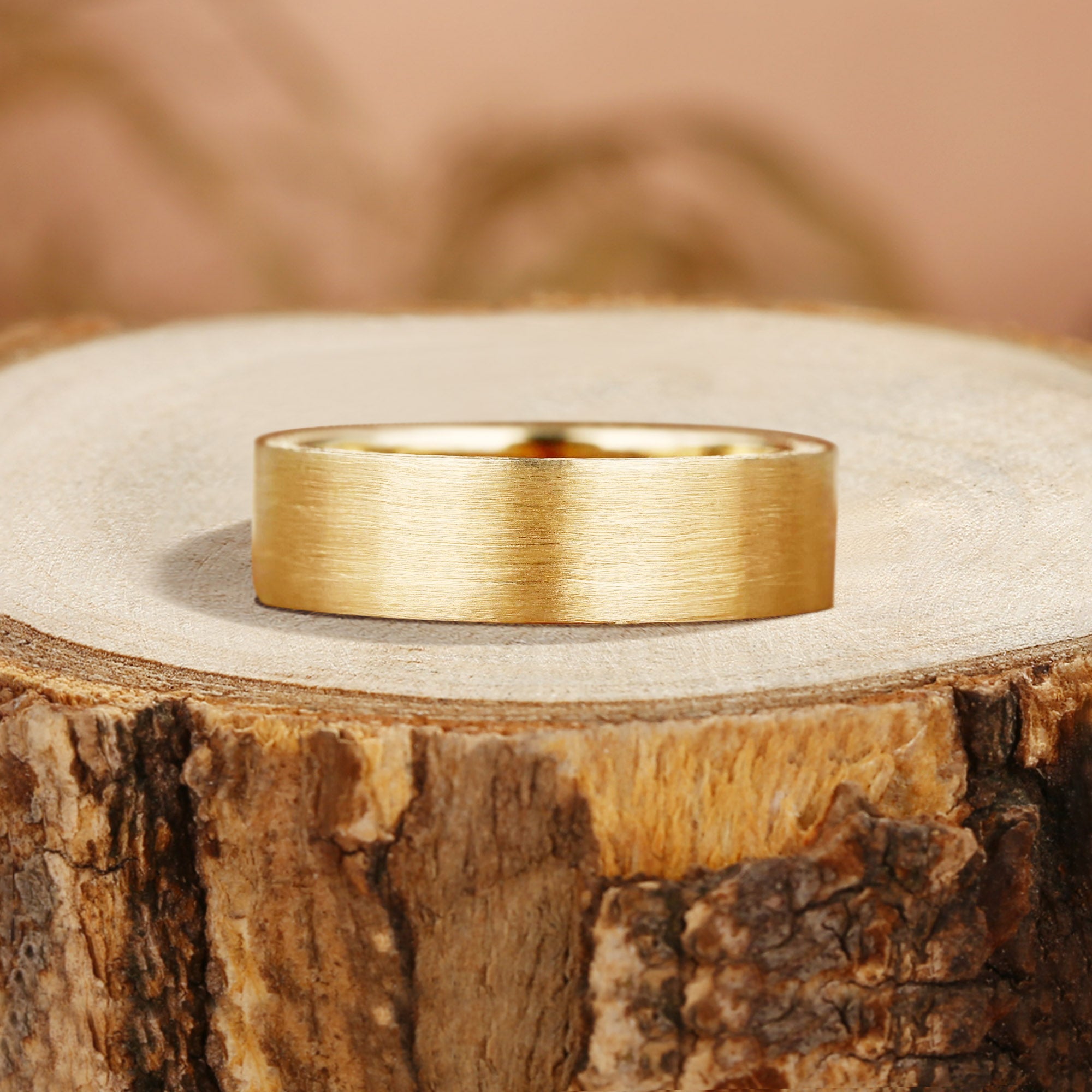 Brushed Gold Ring with Lab Diamond Men's Matte Wedding Band