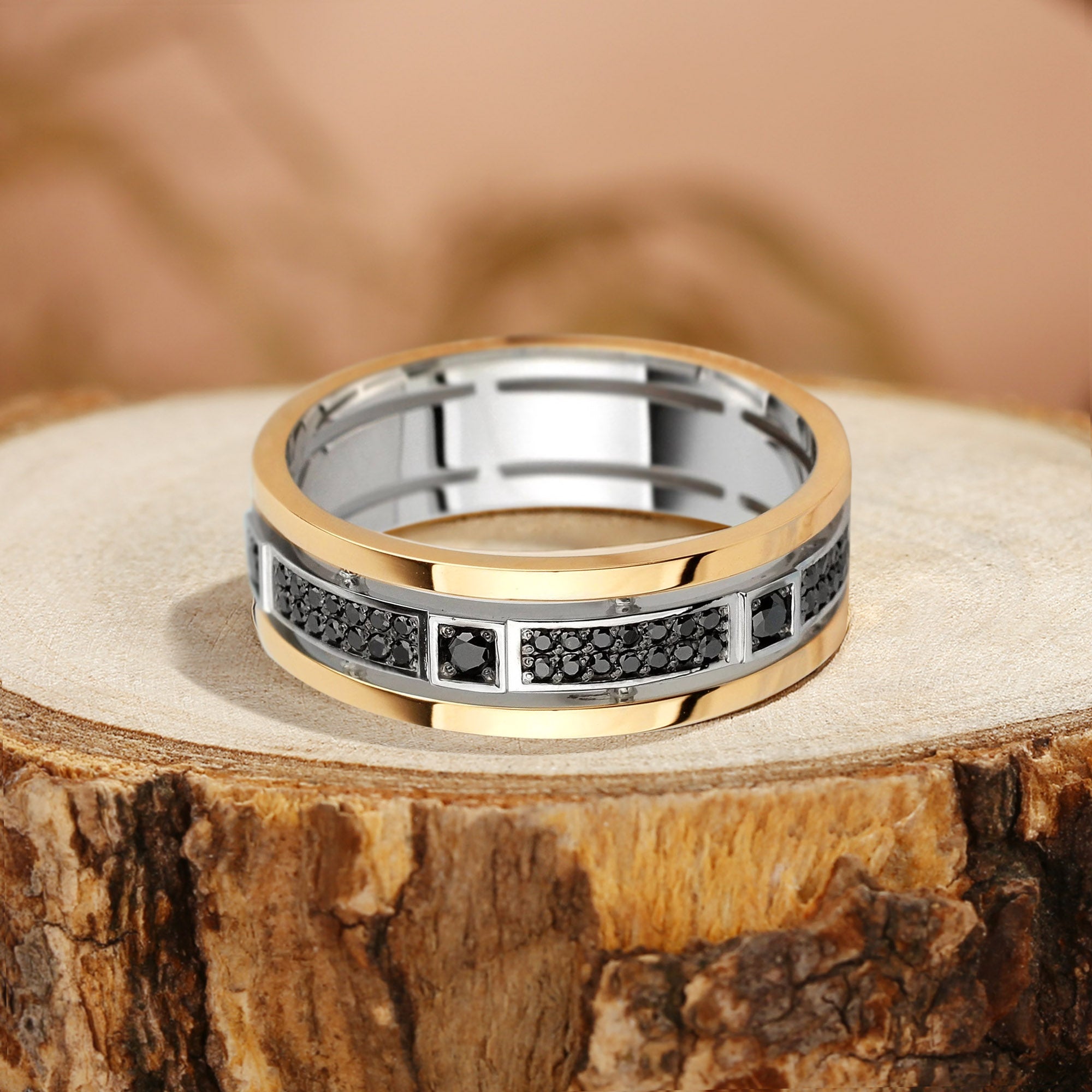 Brigitte - Two-Tone Men's Black Moissanite Wedding Band