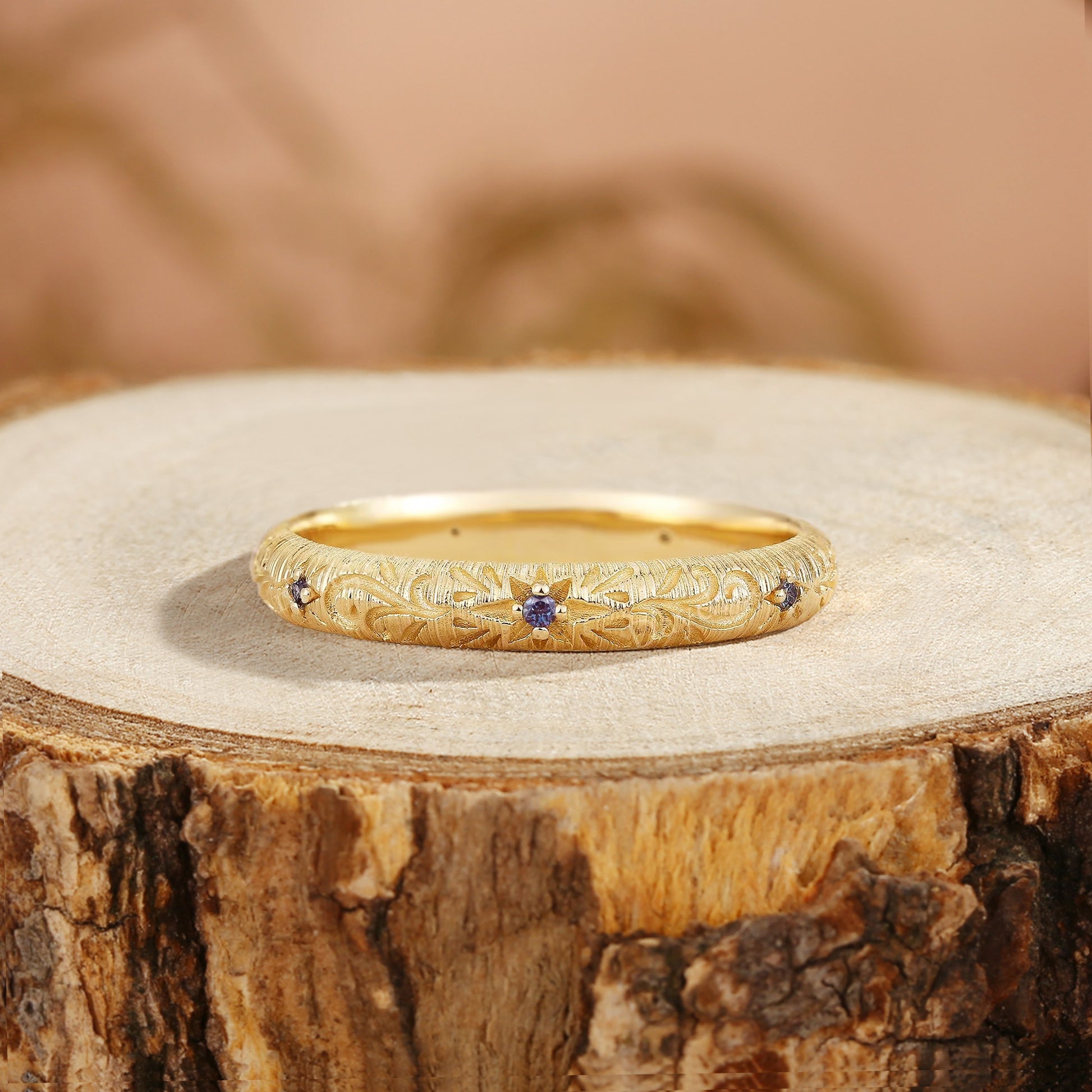 Unique Handmade Star Wedding Band Women Engraved Band