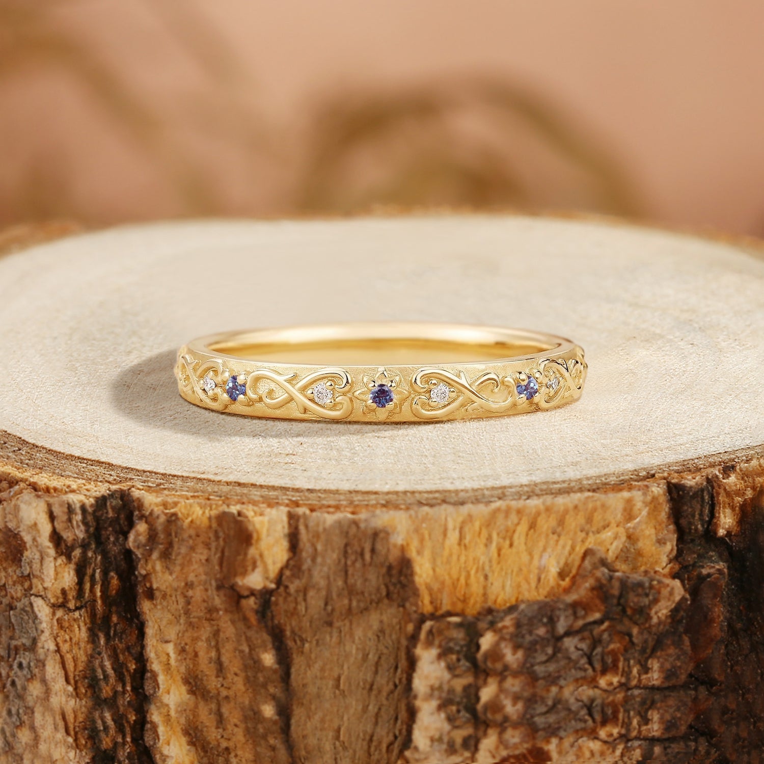 Vintage Inspired Alexandrite Flower Wedding Band