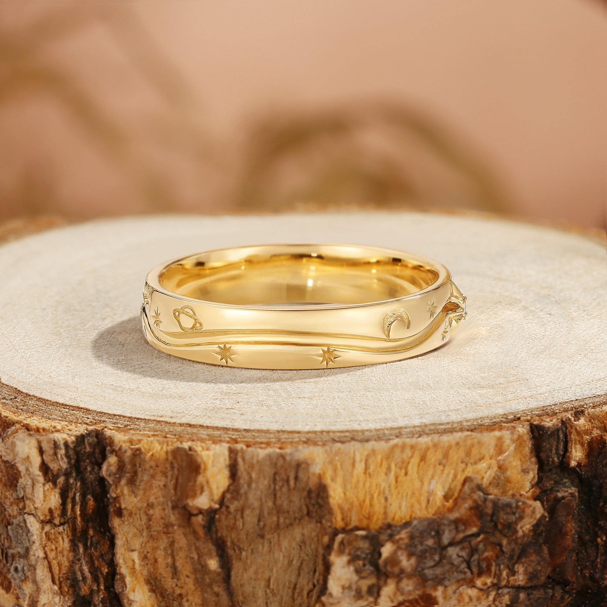 Unique Star Moissanite Solid Gold Handmade Men's Wedding Ring