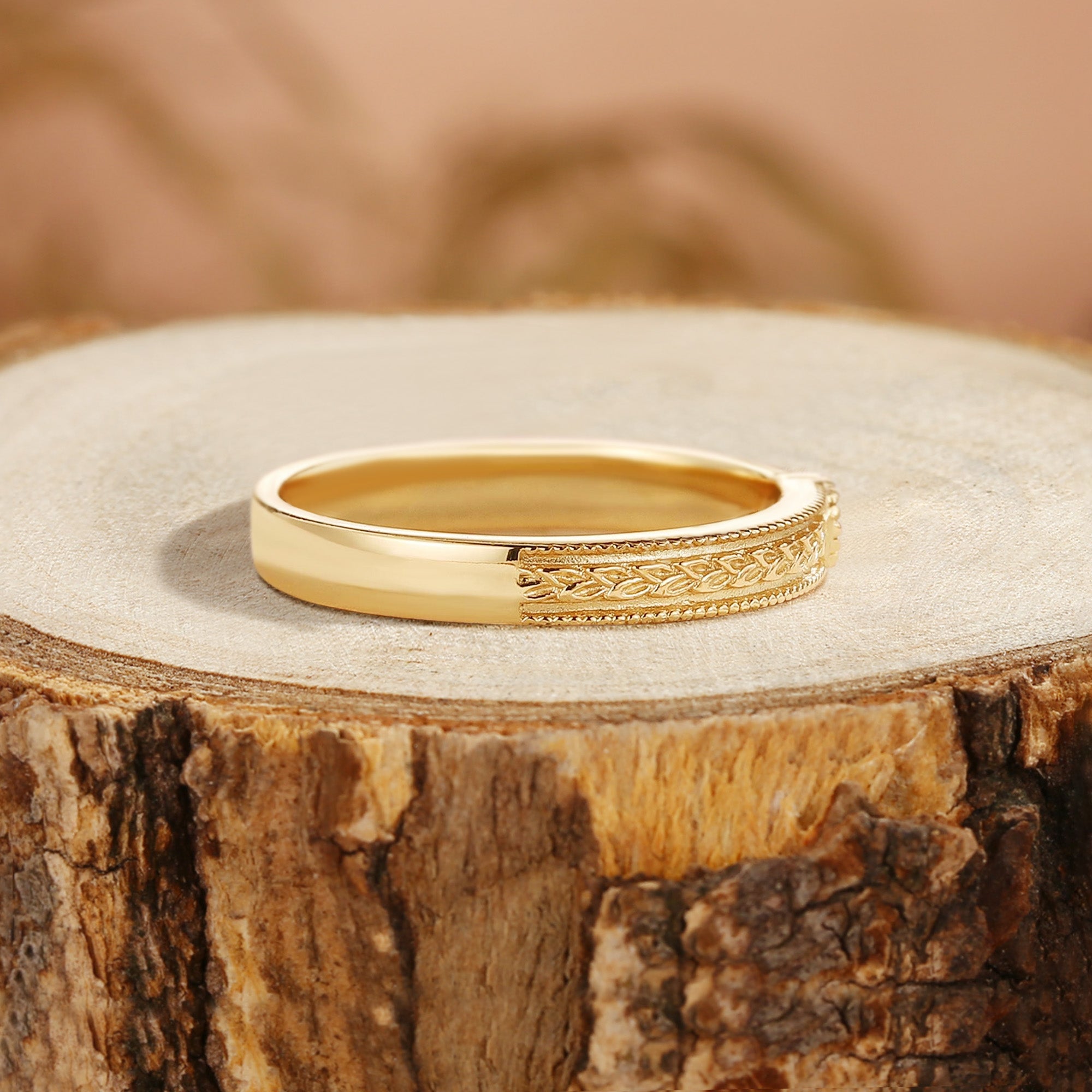 Wedding Band - Nature Inspired Emerald Wedding Band