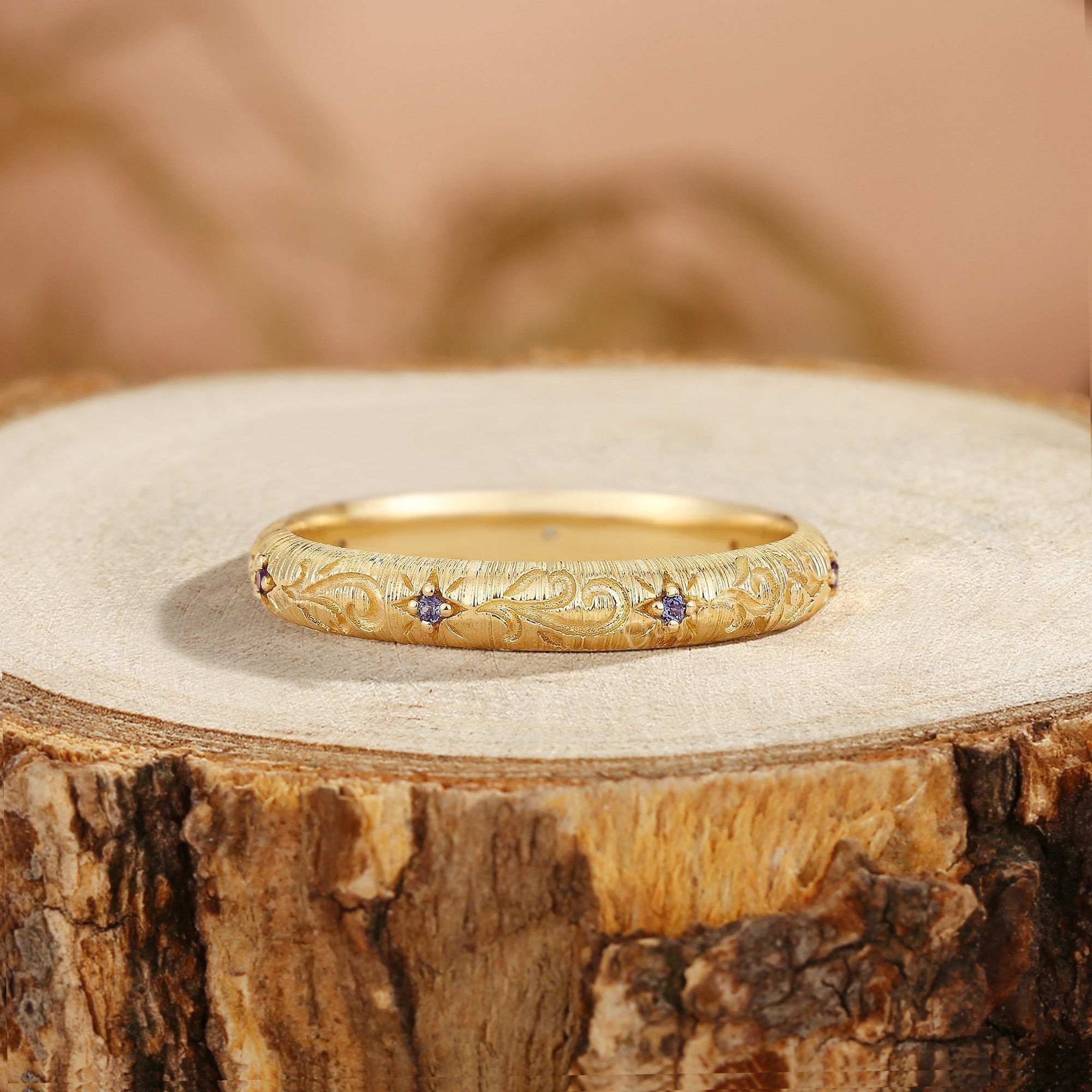 Unique Handmade Star Wedding Band Women Engraved Band