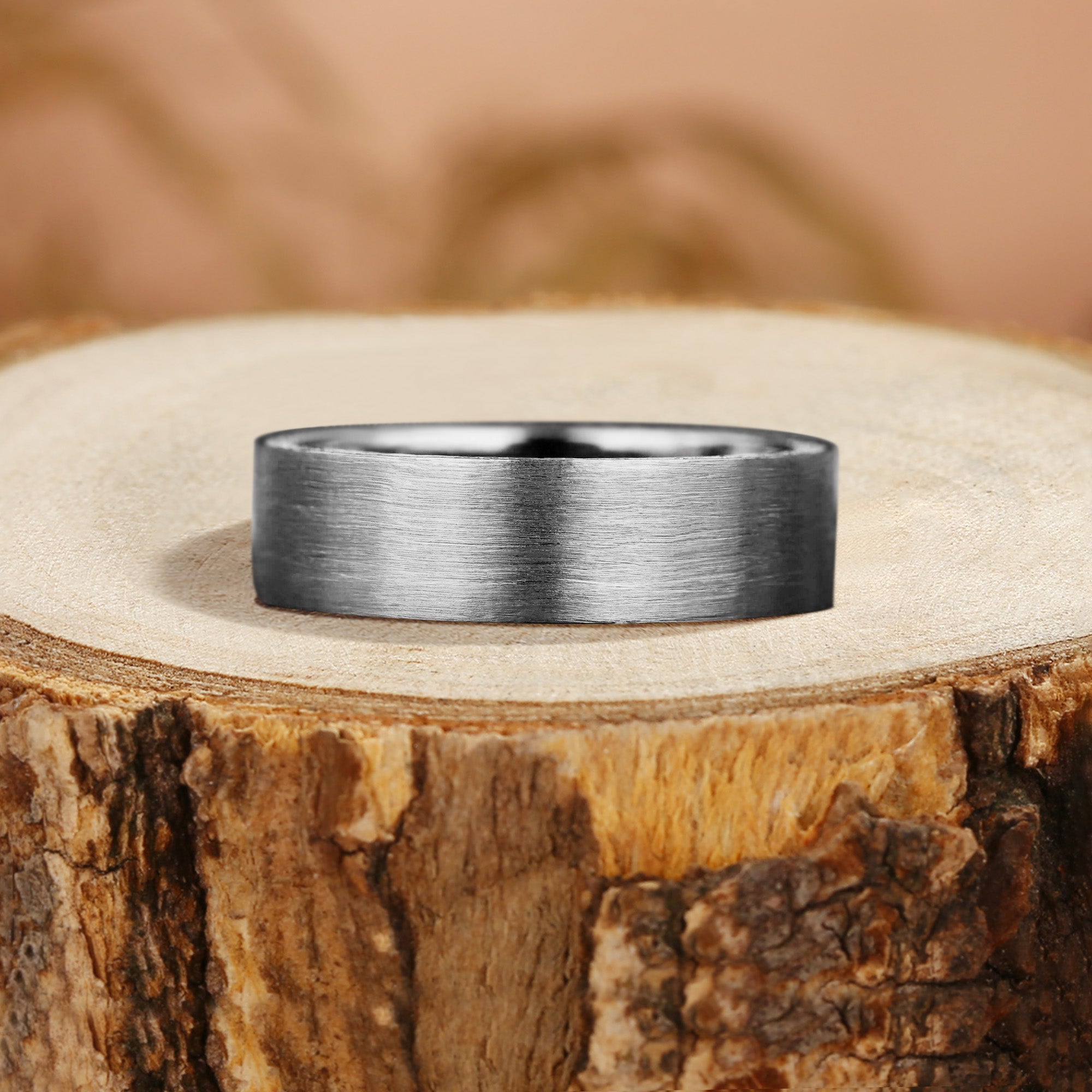 Brushed Gold Ring with Lab Diamond Men's Matte Wedding Band