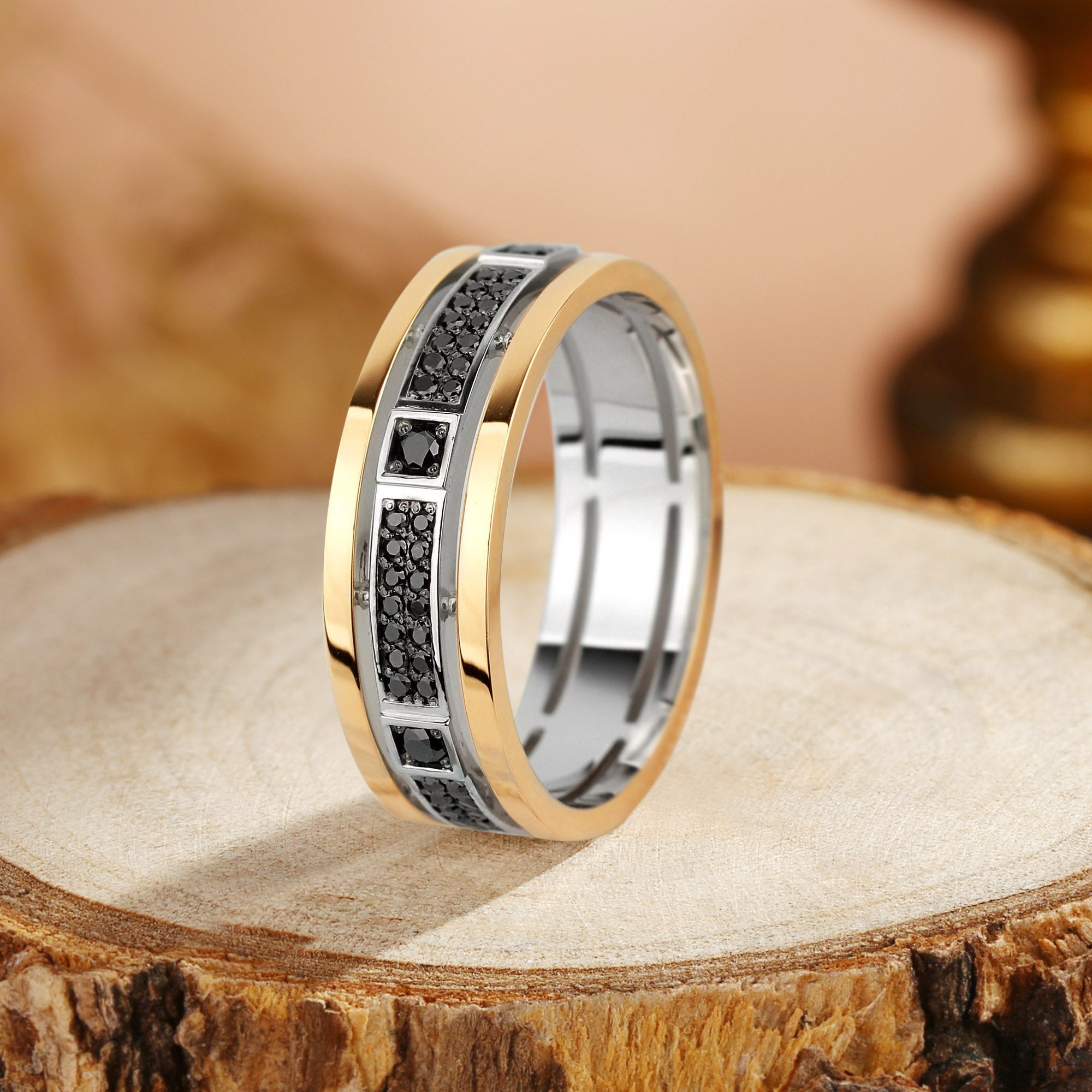 Brigitte - Two-Tone Men's Black Moissanite Wedding Band