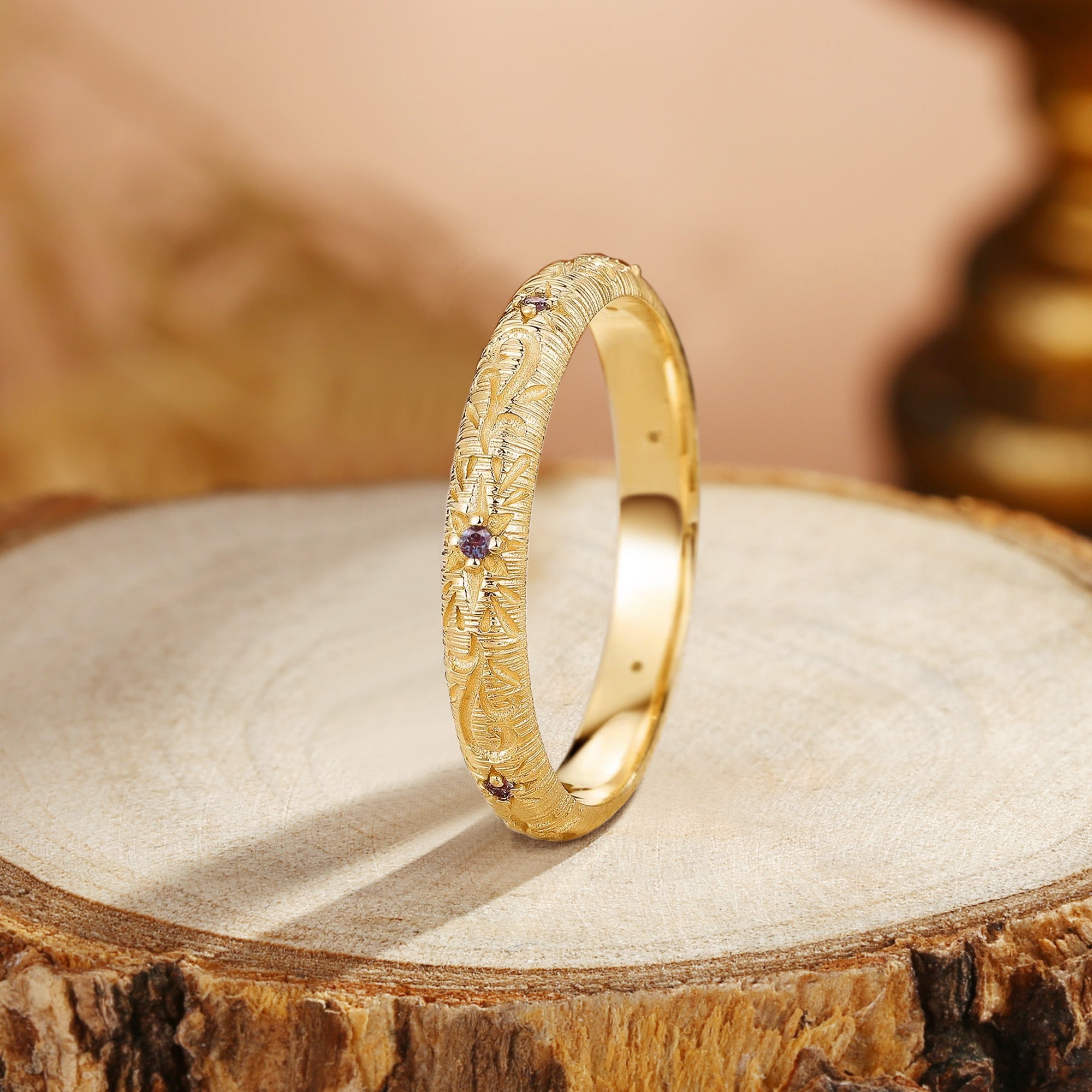 Unique Handmade Star Wedding Band Women Engraved Band