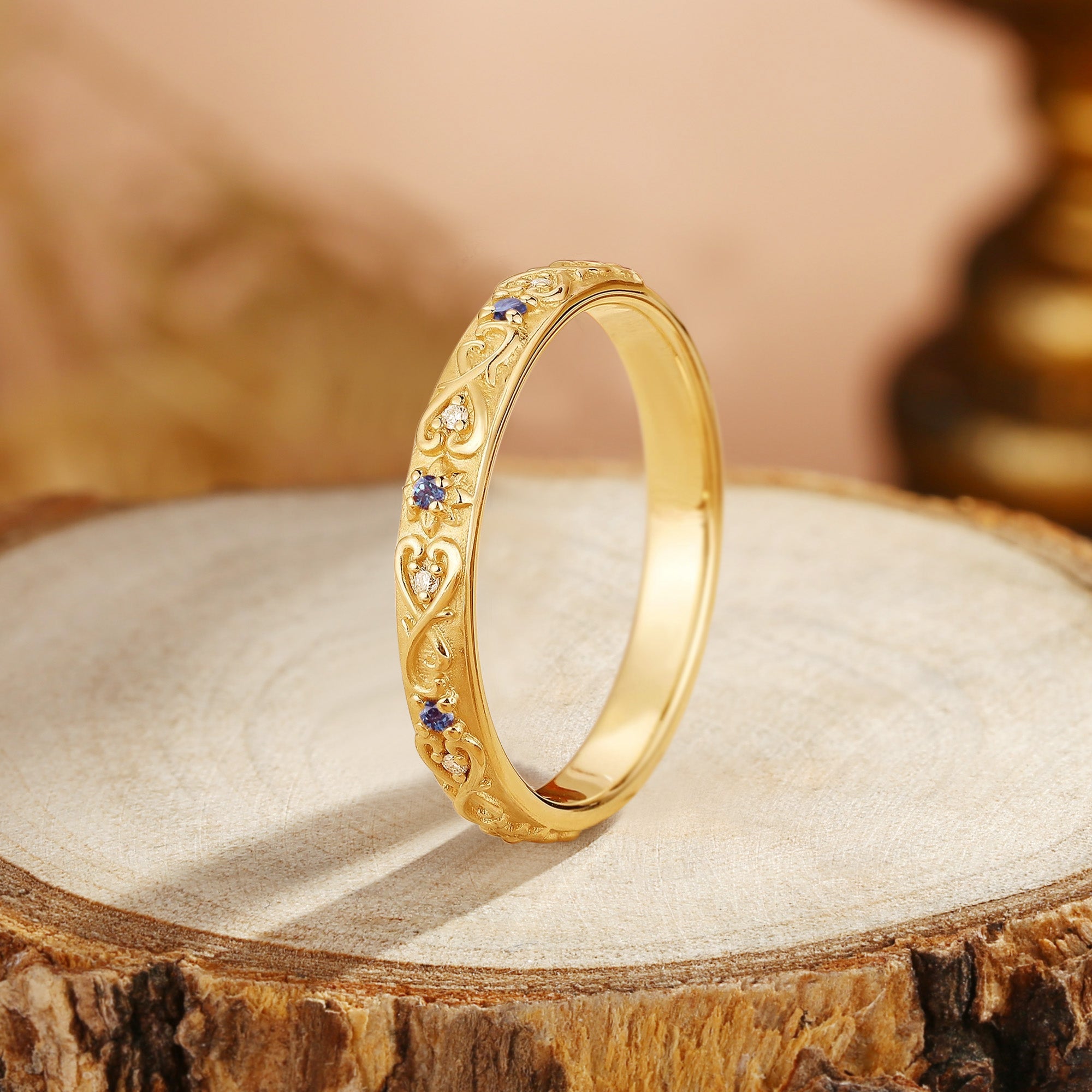 Vintage Inspired Alexandrite Flower Wedding Band