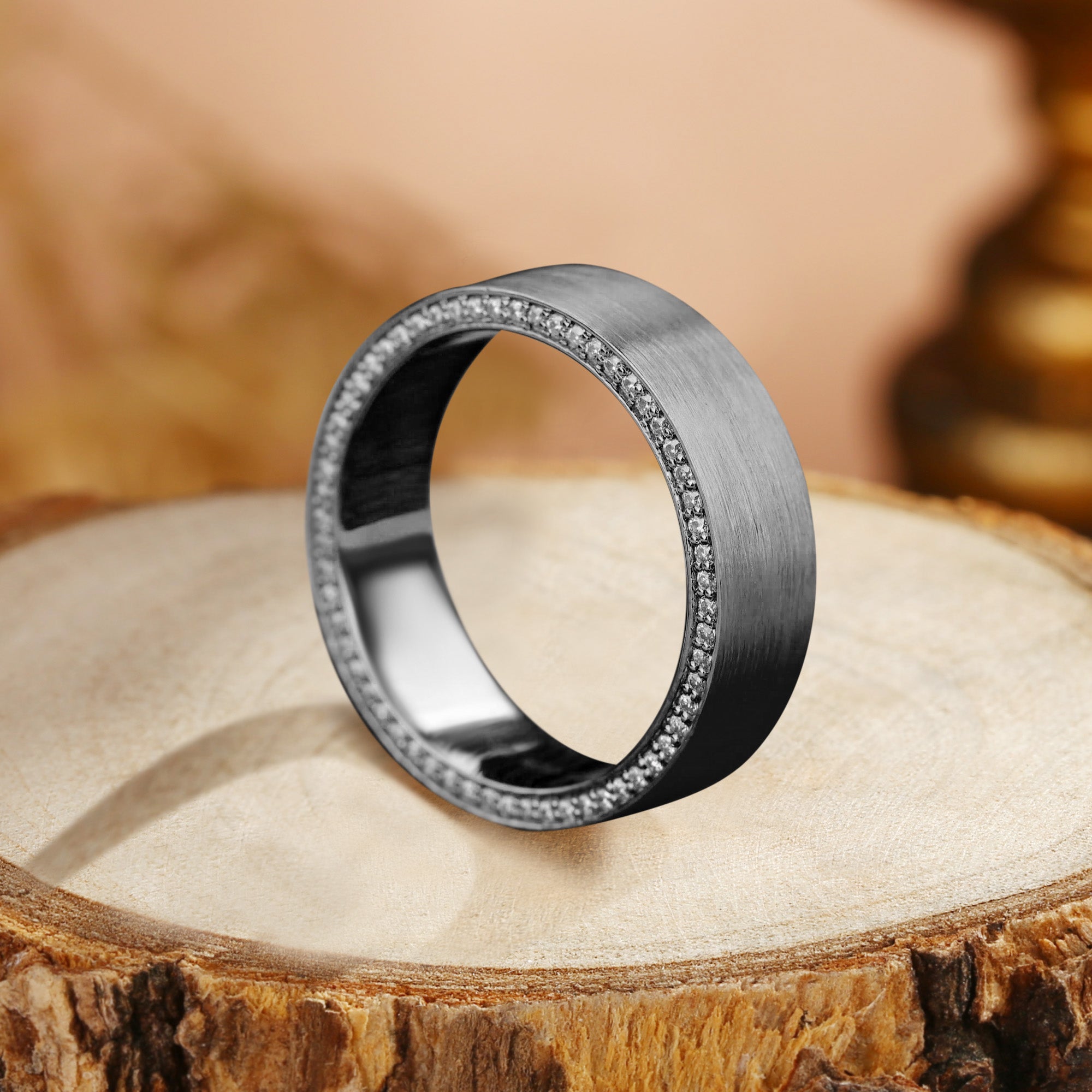 Brushed Gold Ring with Lab Diamond Men's Matte Wedding Band