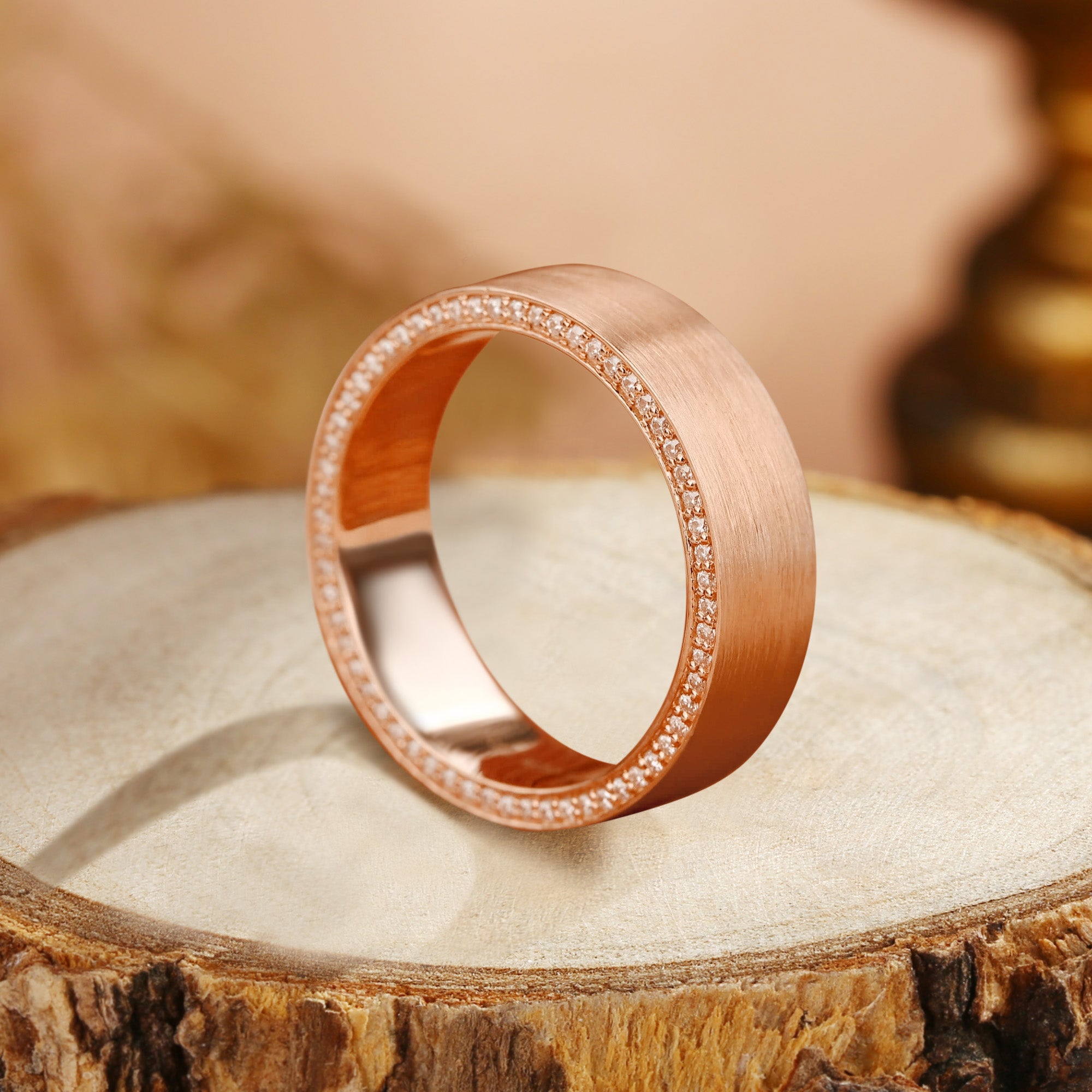 Brushed Gold Ring with Lab Diamond Men's Matte Wedding Band
