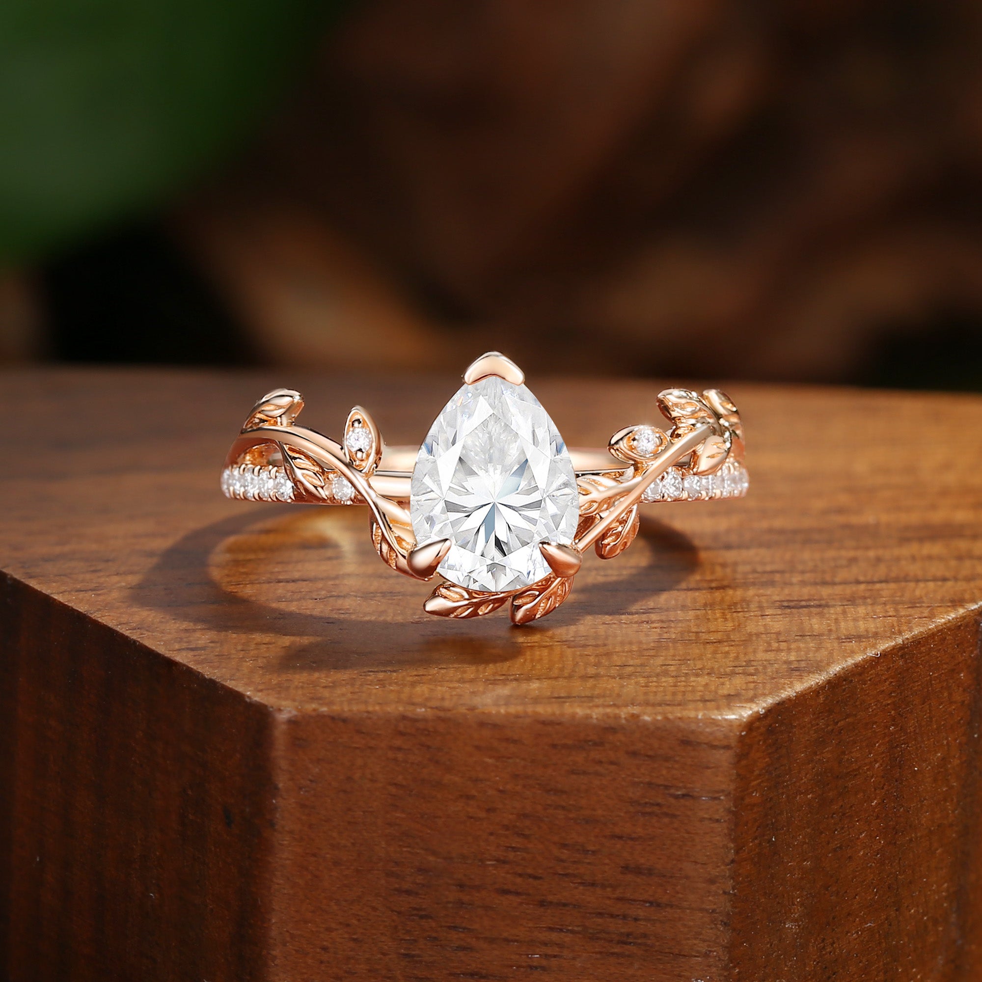 Jora - Pear Cut Moissanite Vine Inspired Leafy Engagement Ring