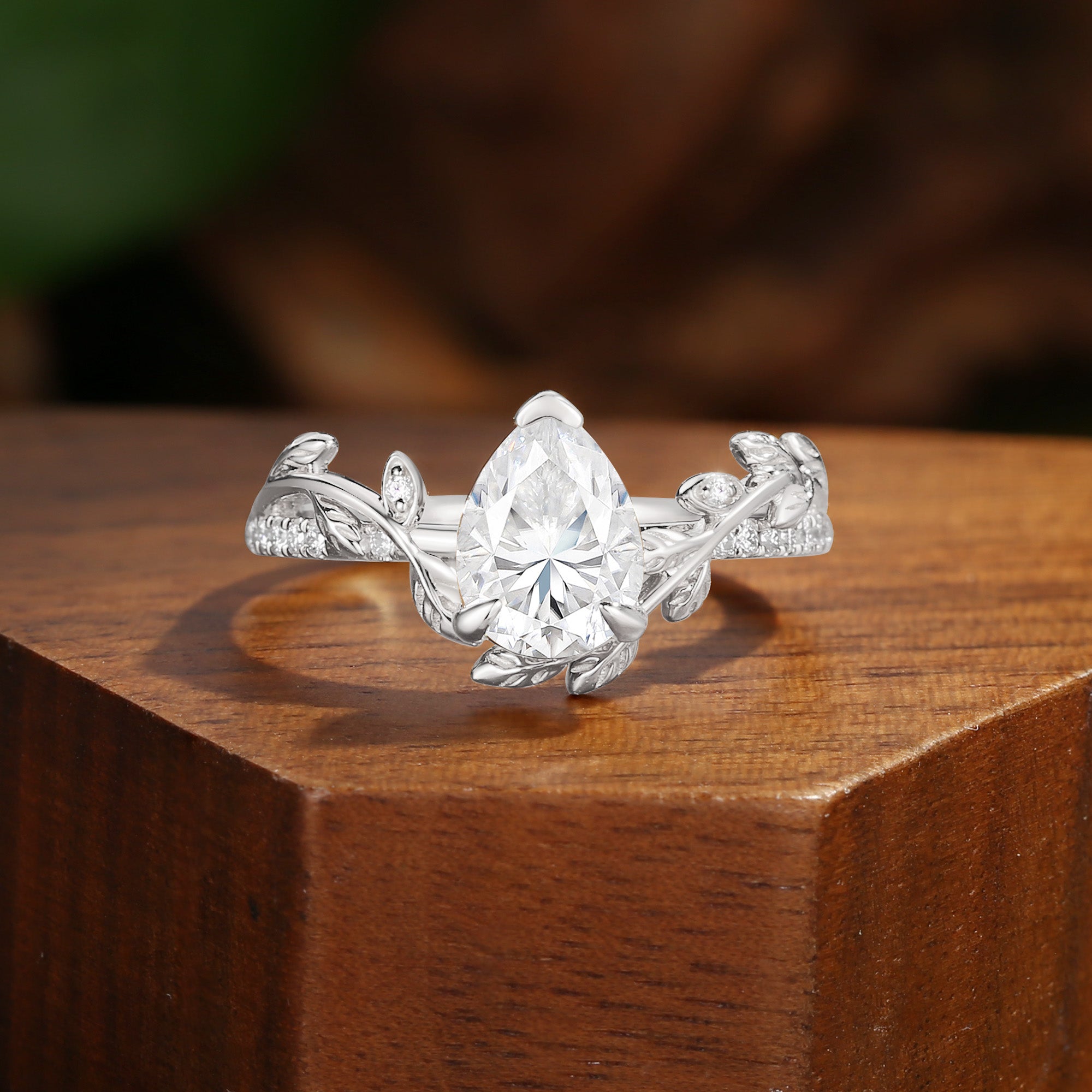 Jora - Pear Cut Moissanite Vine Inspired Leafy Engagement Ring