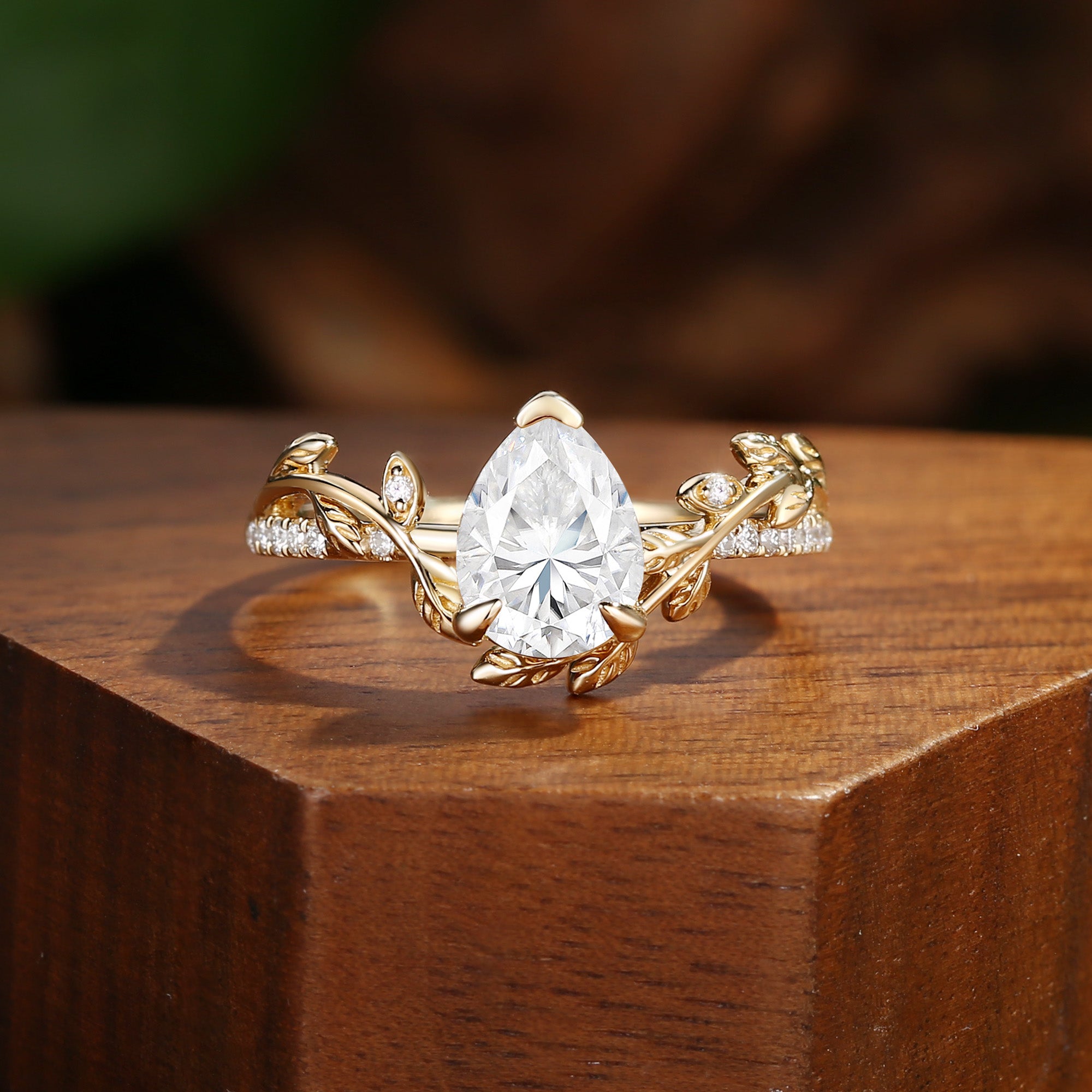 Jora - Pear Cut Moissanite Vine Inspired Leafy Engagement Ring