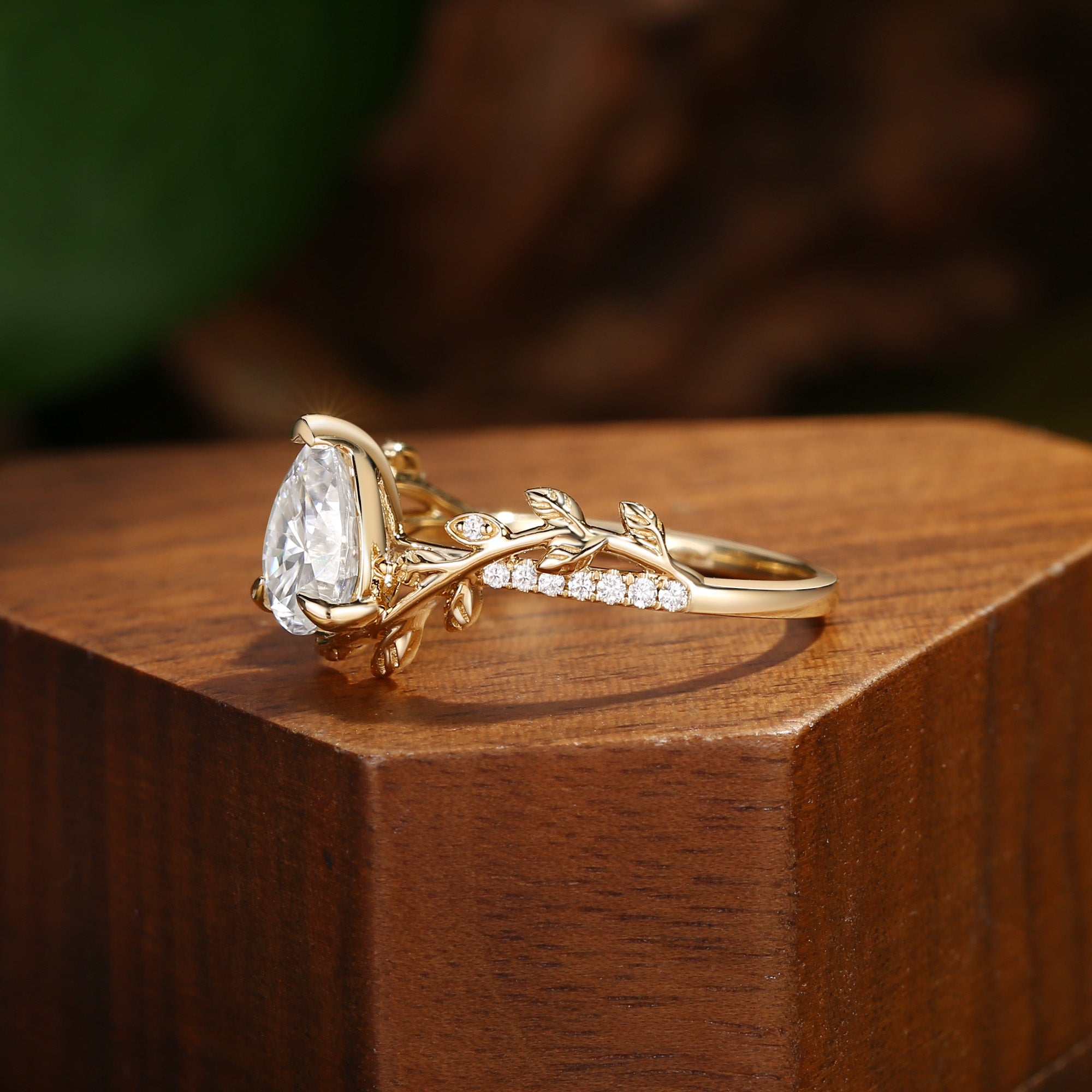 Jora - Pear Cut Moissanite Vine Inspired Leafy Engagement Ring