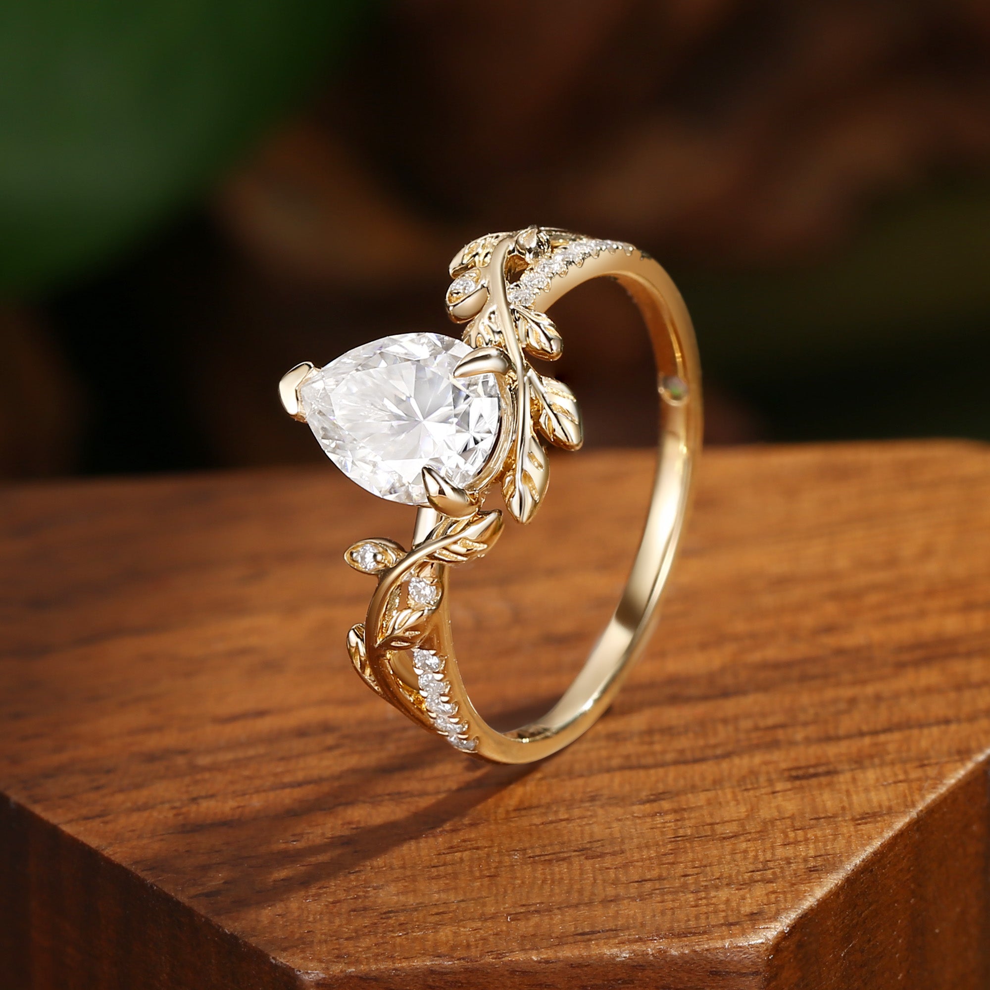 Jora - Pear Cut Moissanite Vine Inspired Leafy Engagement Ring
