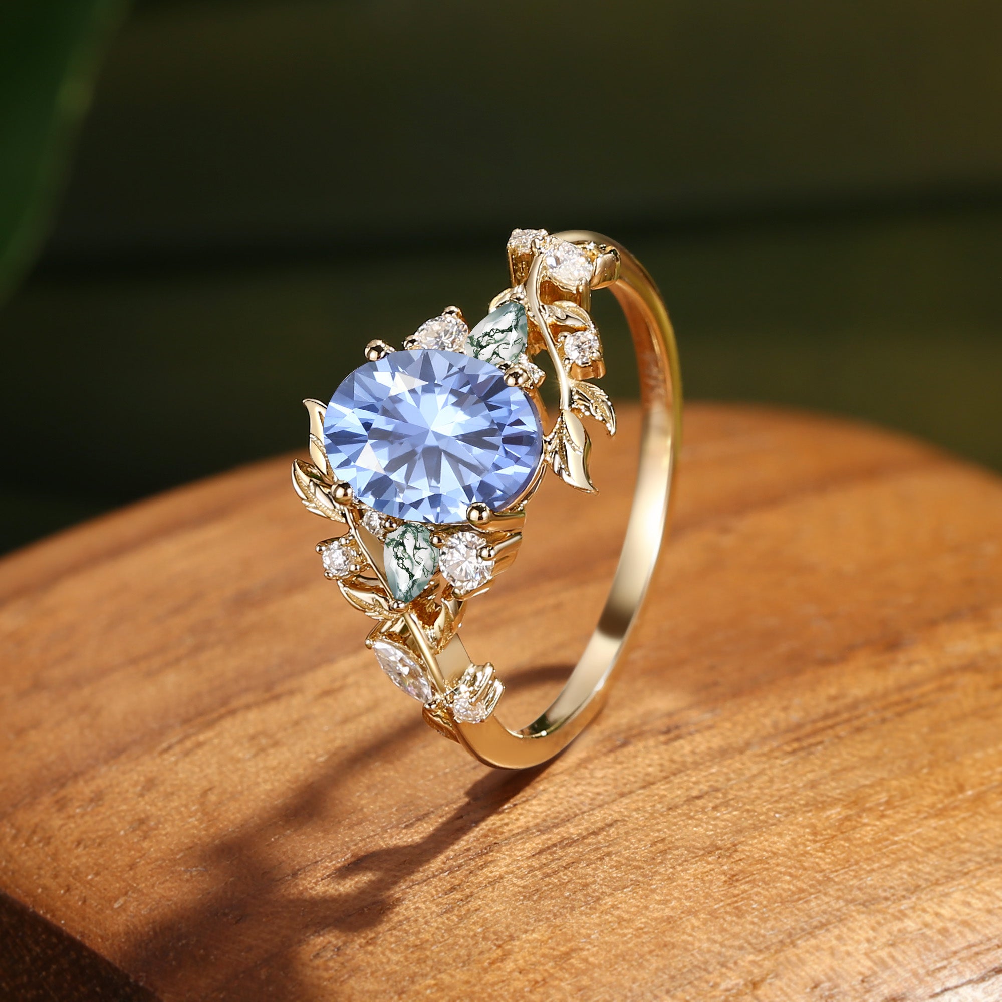 Abrielle - Oval Cut Lab Cornflower Blue Sapphire Vine Fairytale Engagement Ring
