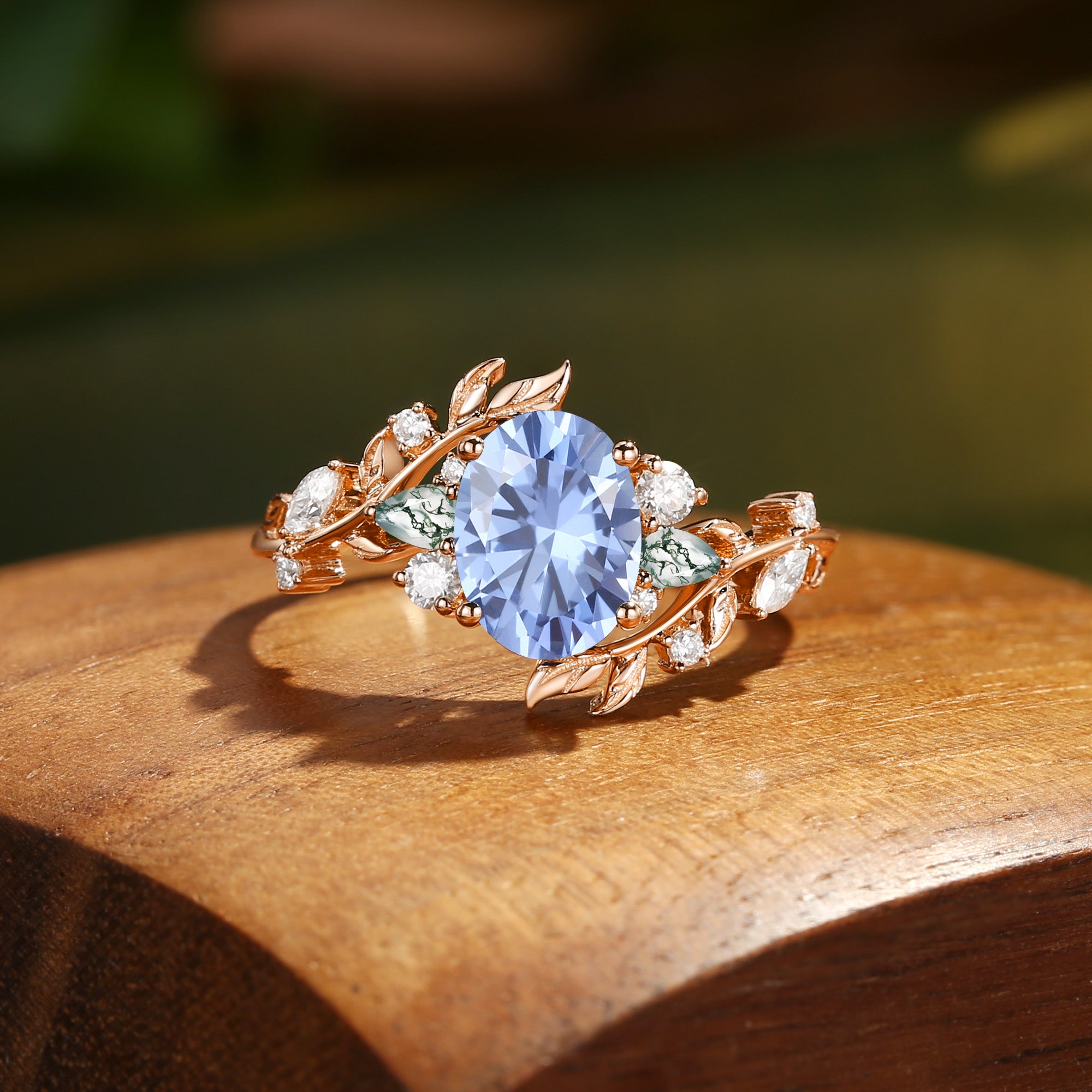 Abrielle - Oval Cut Lab Cornflower Blue Sapphire Vine Fairytale Engagement Ring