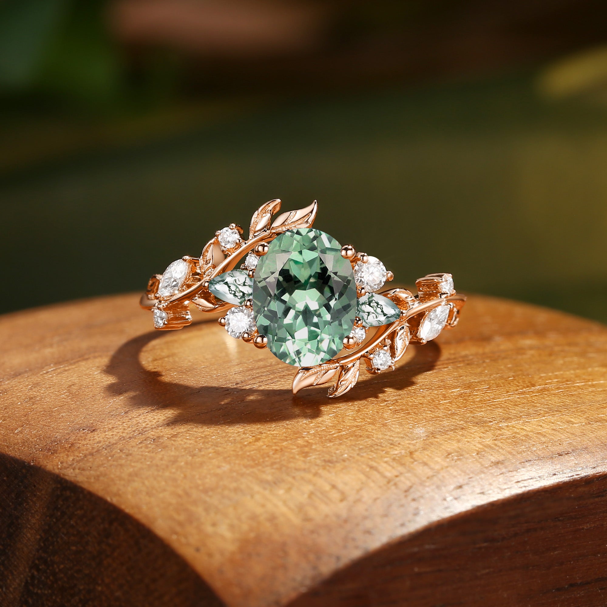 Abrielle - Oval Cut Lab Mint Green Sapphire Vine Fairytale Engagement Ring