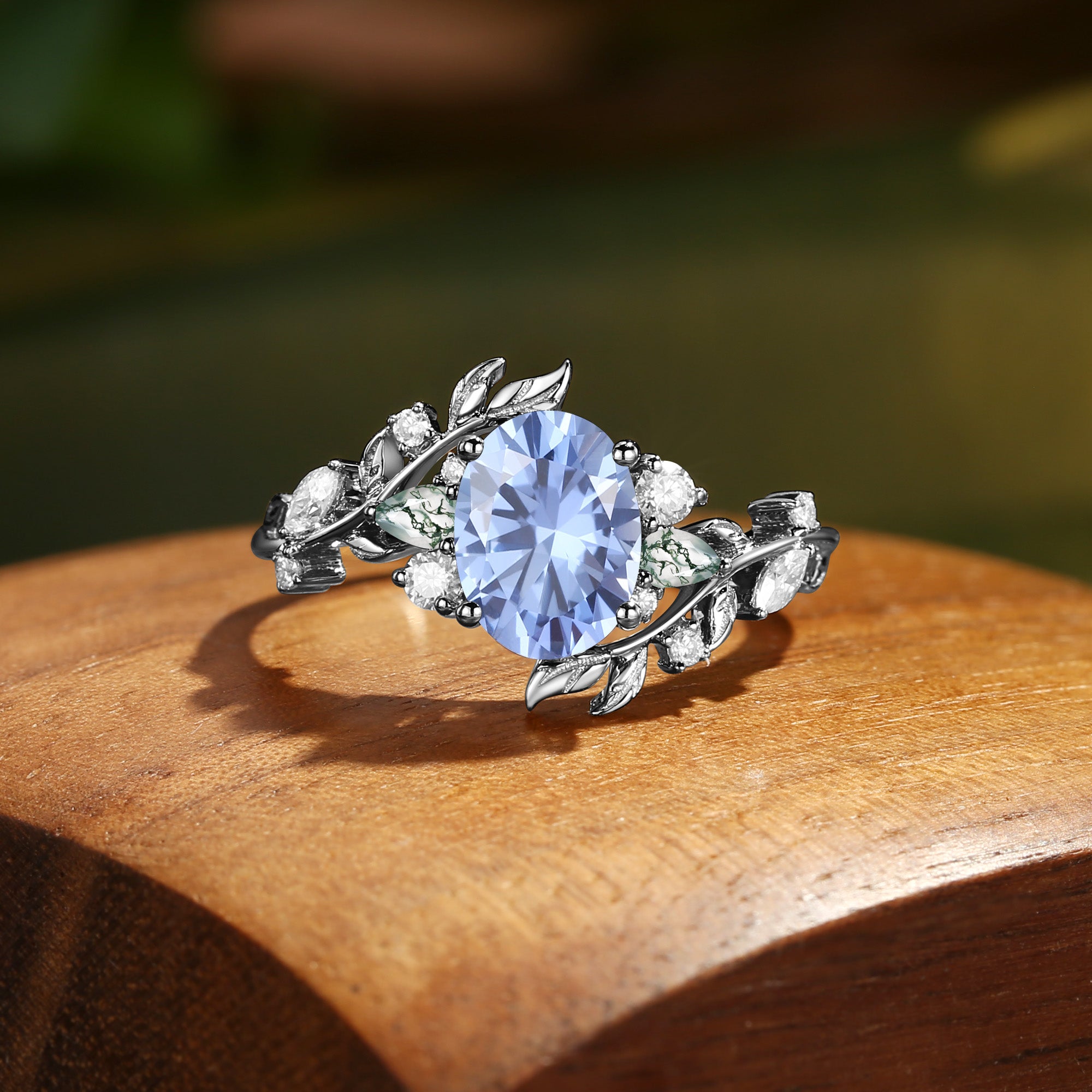 Abrielle - Oval Cut Lab Cornflower Blue Sapphire Vine Fairytale Engagement Ring