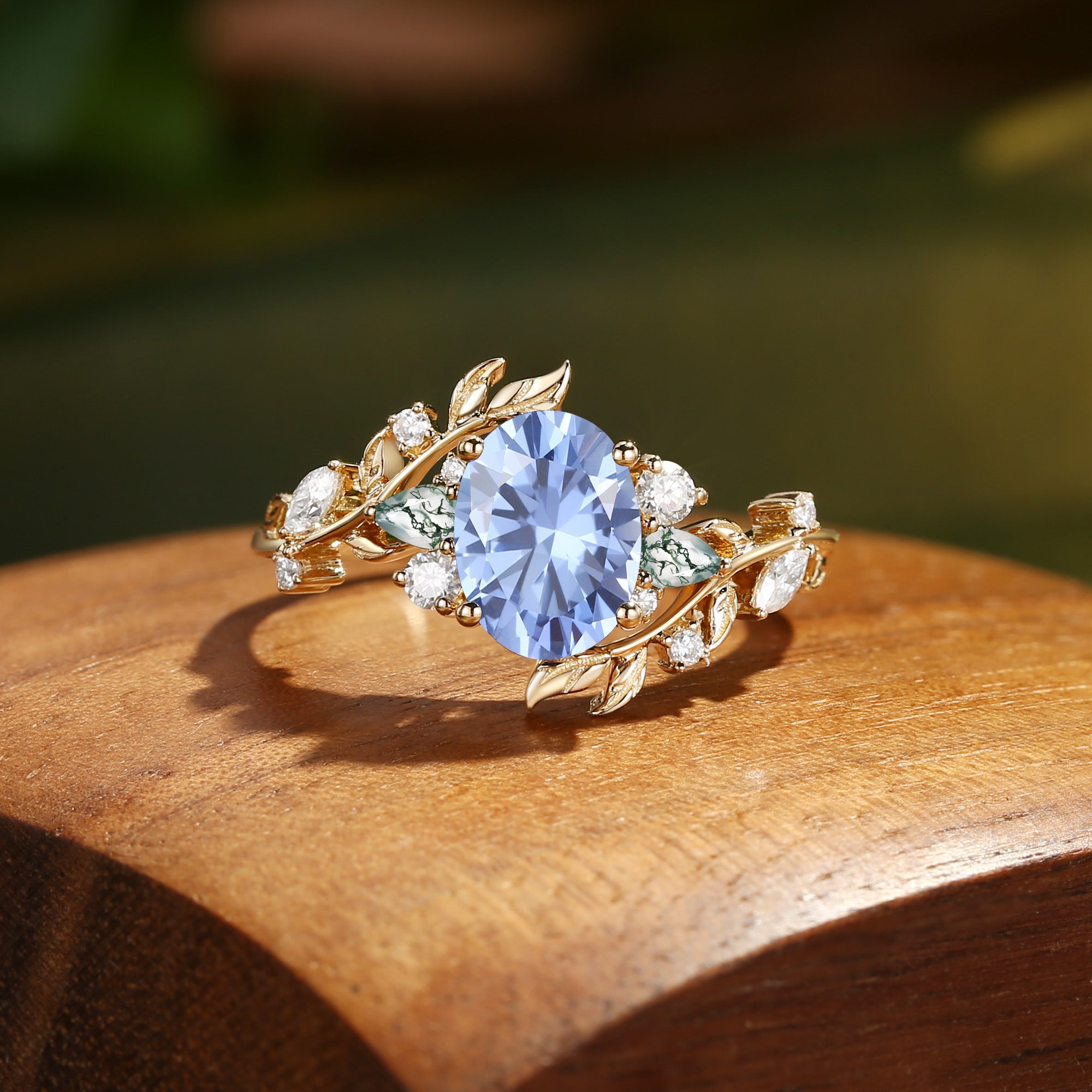 Abrielle - Oval Cut Lab Cornflower Blue Sapphire Vine Fairytale Engagement Ring
