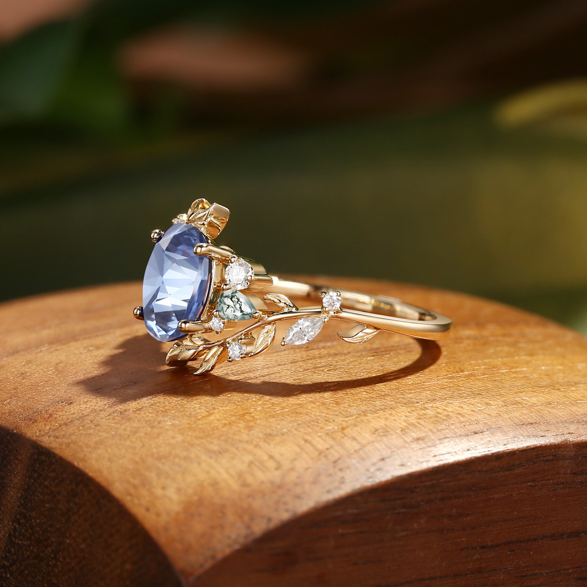 Abrielle - Oval Cut Lab Cornflower Blue Sapphire Vine Fairytale Engagement Ring