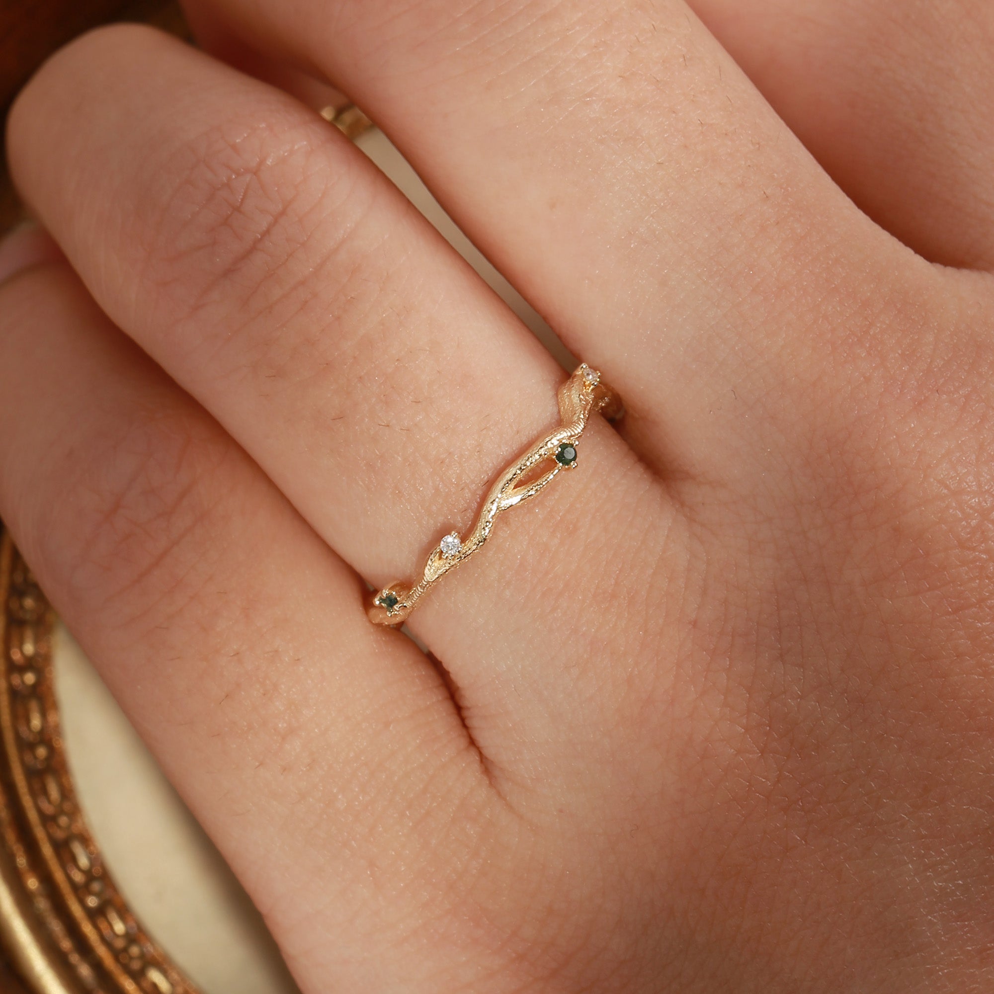 Thorns Design Moss Agate Cluster Wedding Band