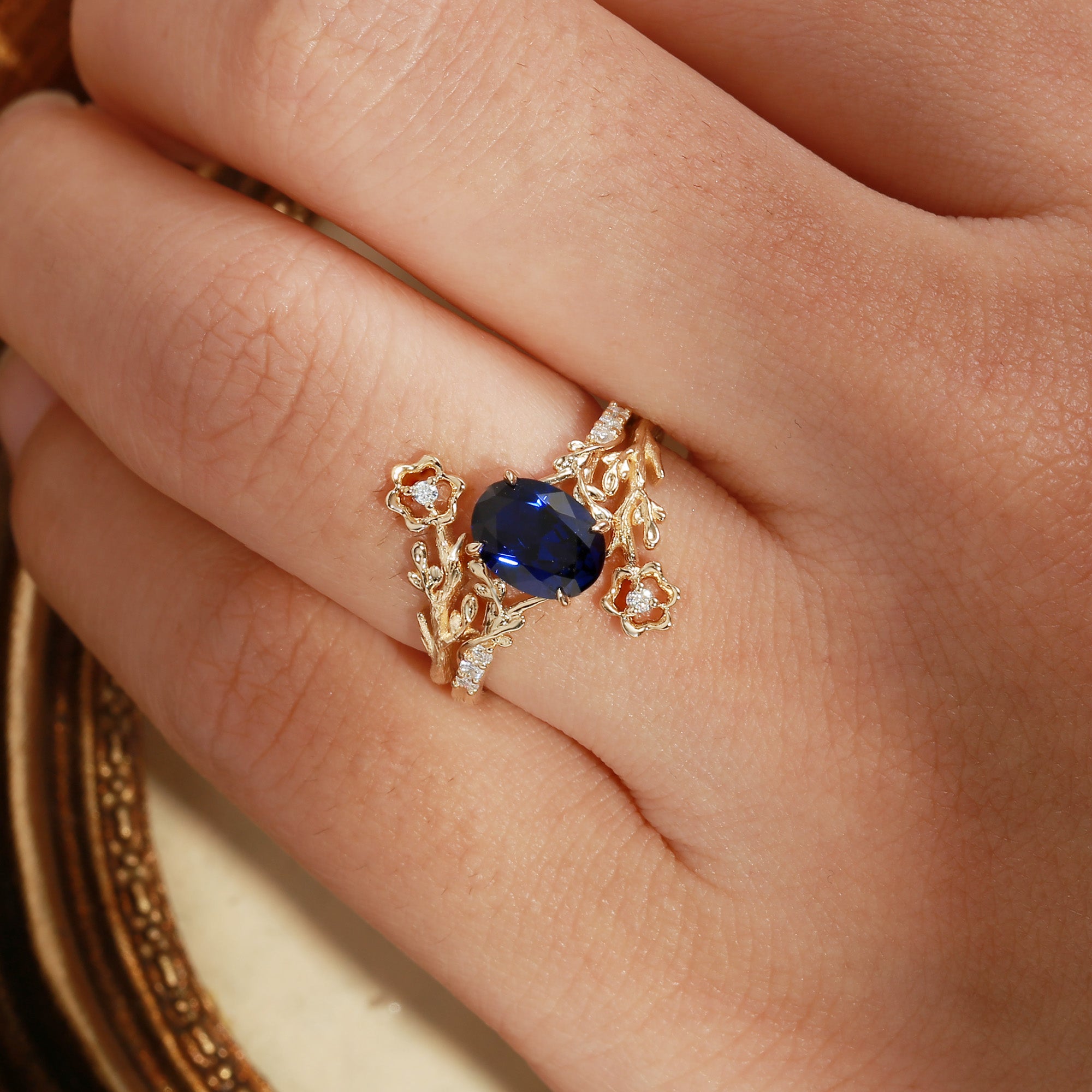 Drisana - Oval Cut Sapphire Leaf & Flower Enhancer Bridal Set 2pcs