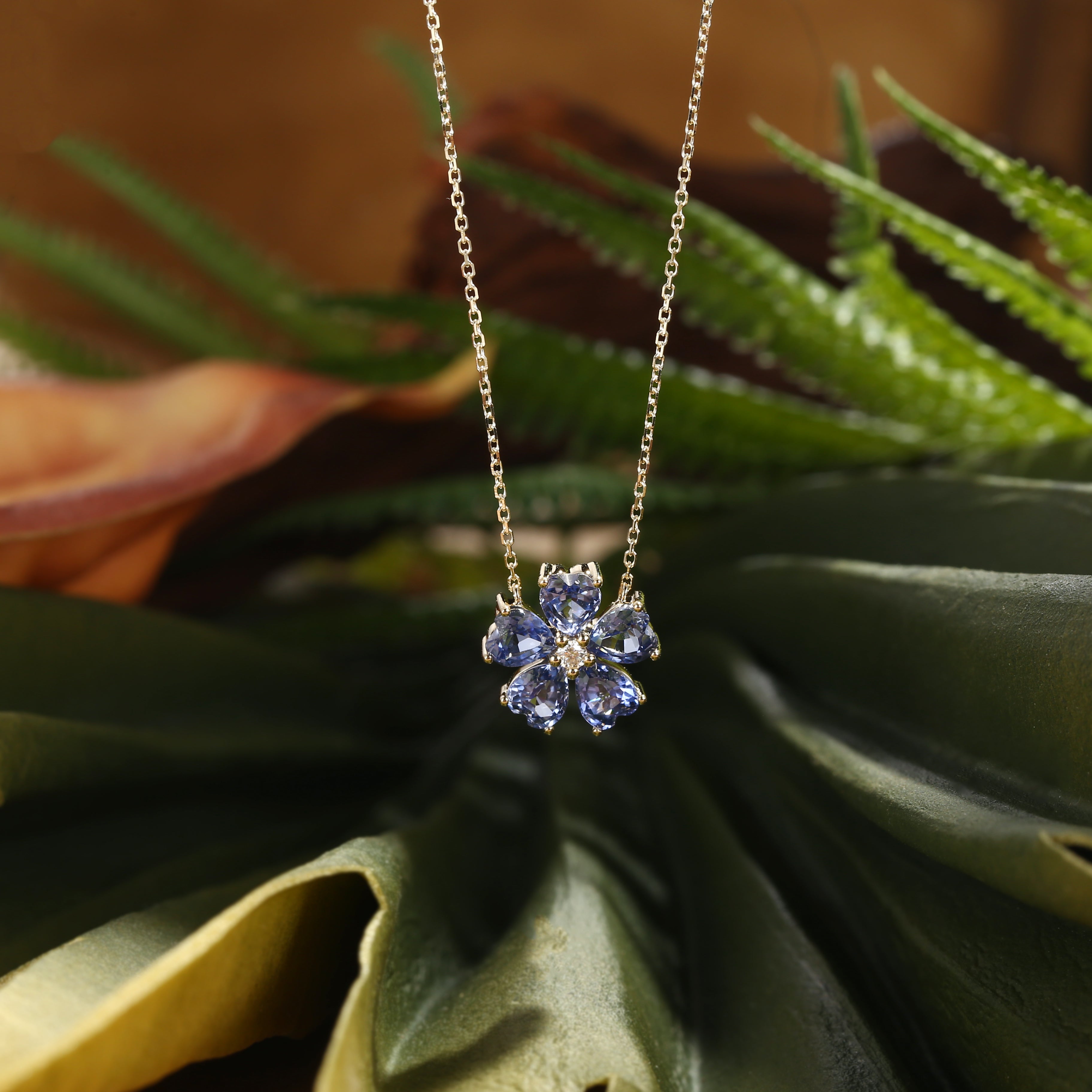 Lab Cornflower Blue Sapphire Flower Pendant