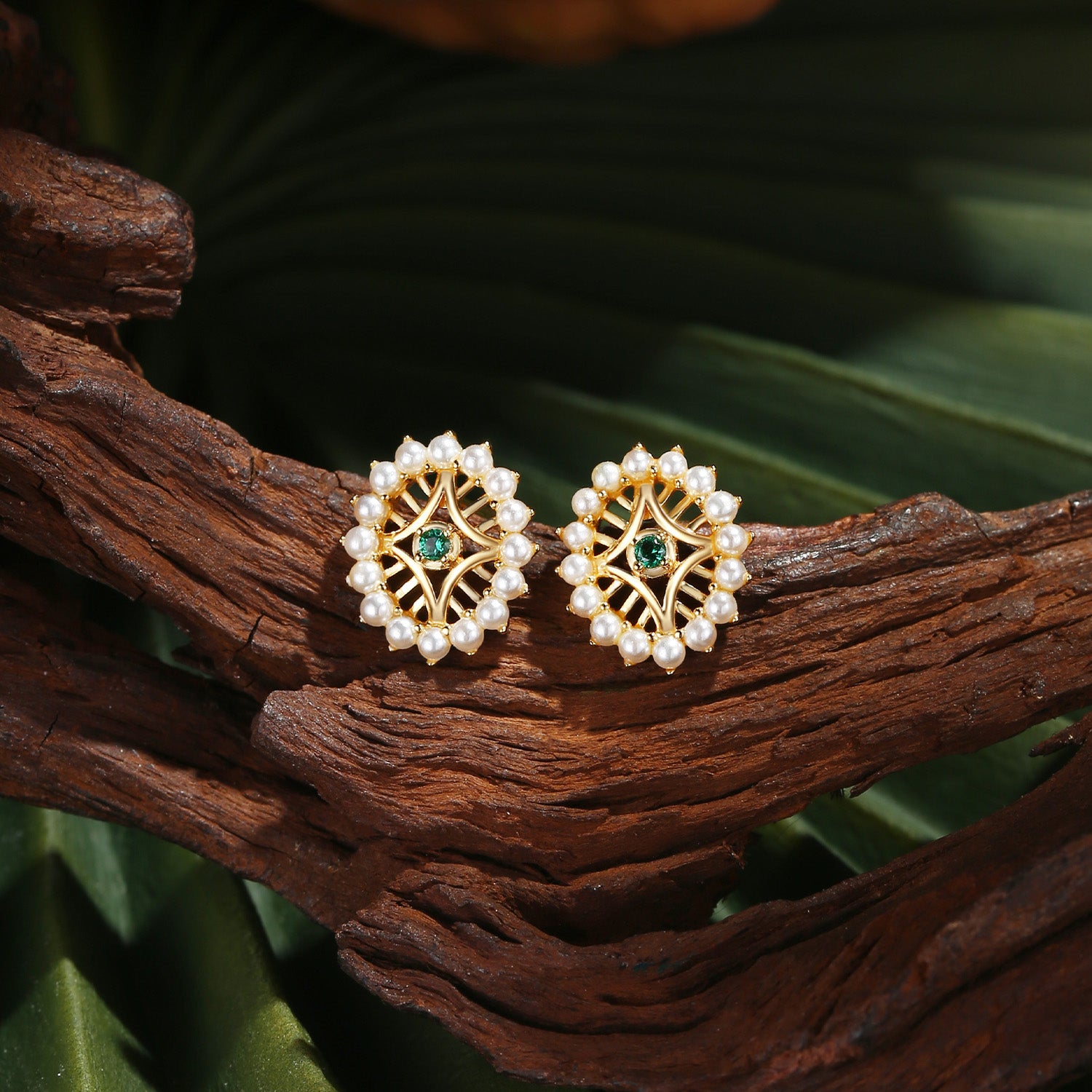 Pearl & Natural Emerald Vintage Earrings