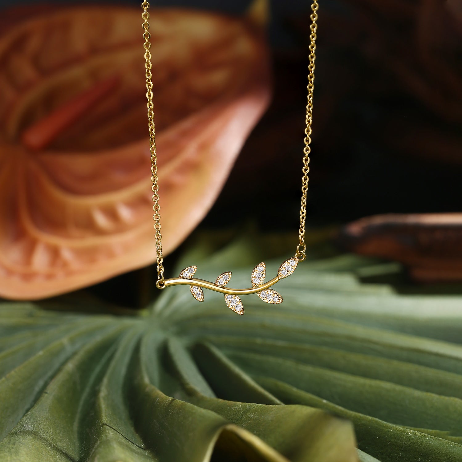 Moissanite Leaf Cluster Necklace