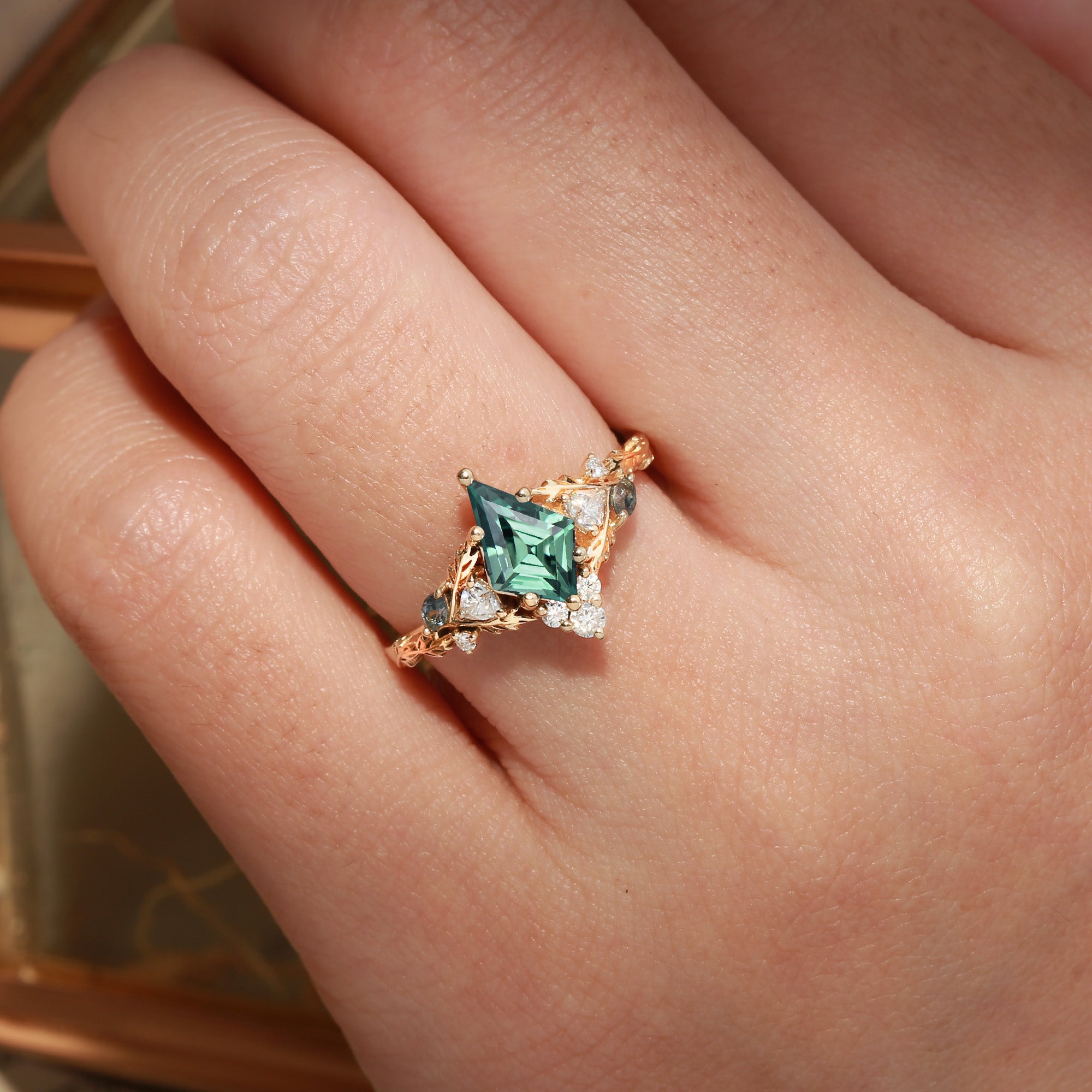 Katriel - 1.5CT Kite Cut Lab Green Sapphire Oak Leaf Engagement Ring