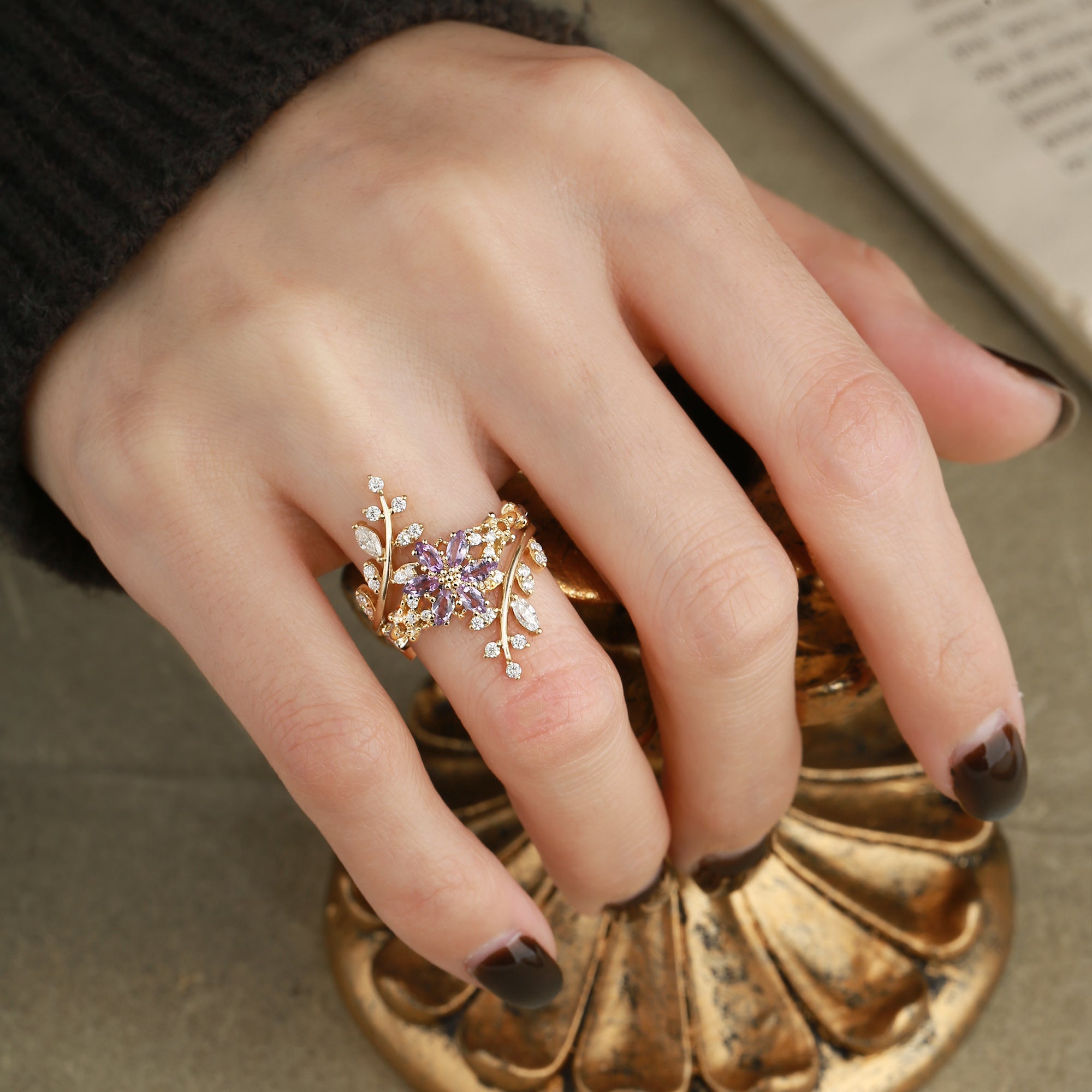 Marguerite - Flower Amethyst Cluster Bridal Set 2pcs