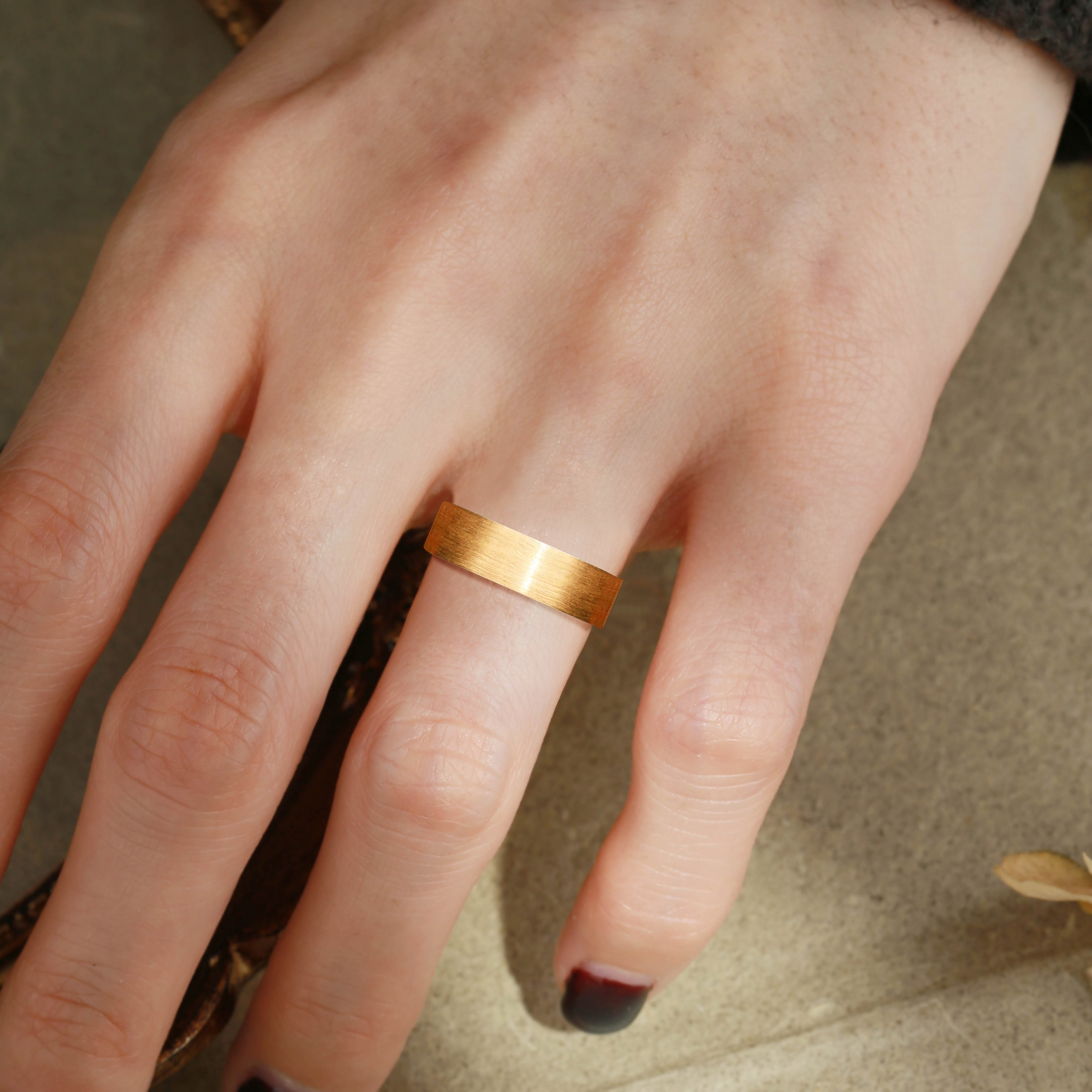 Brushed Gold Ring with Lab Diamond Men's Matte Wedding Band