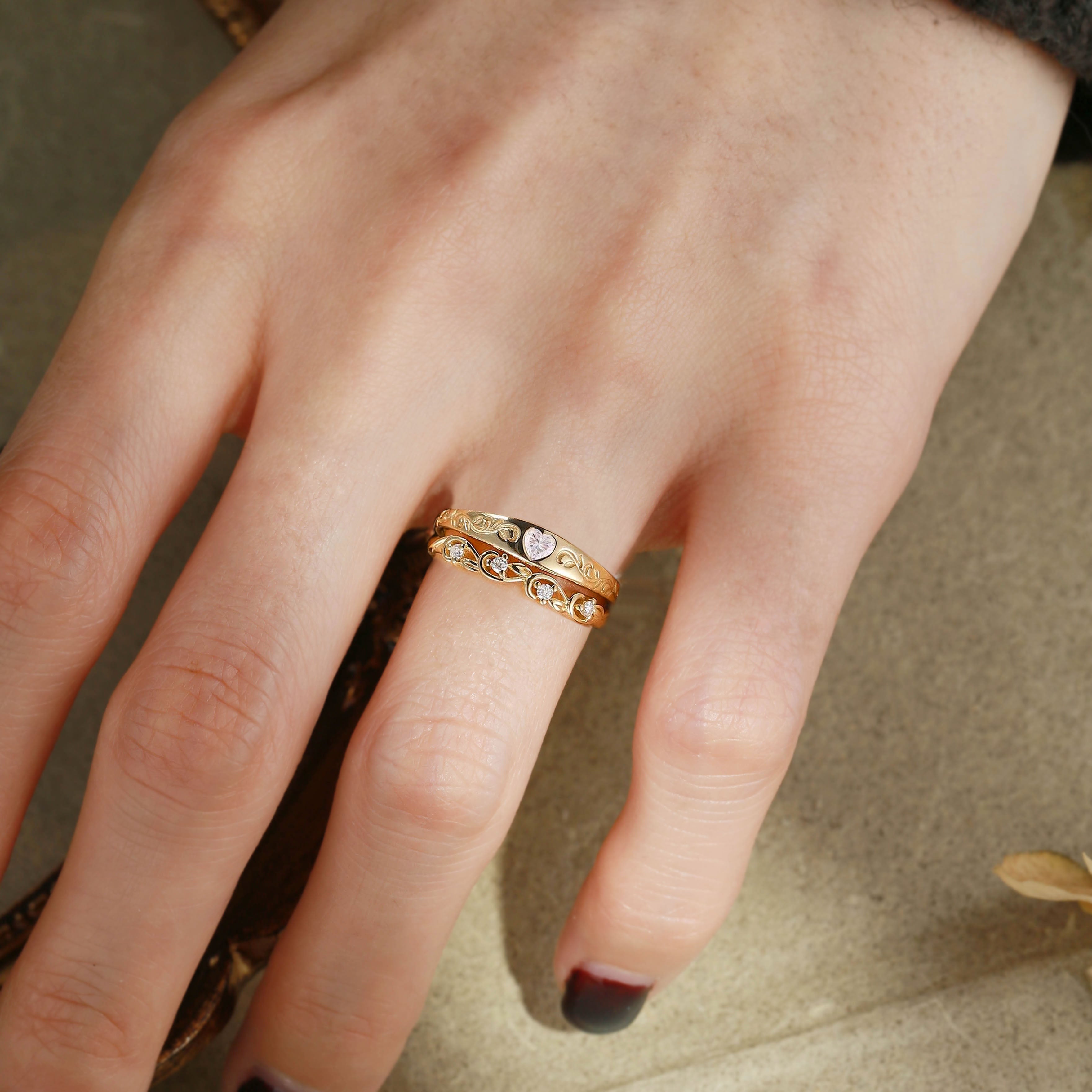 Couple Rings - Unique Heart Cut Moissanite Wedding Band Rings Set