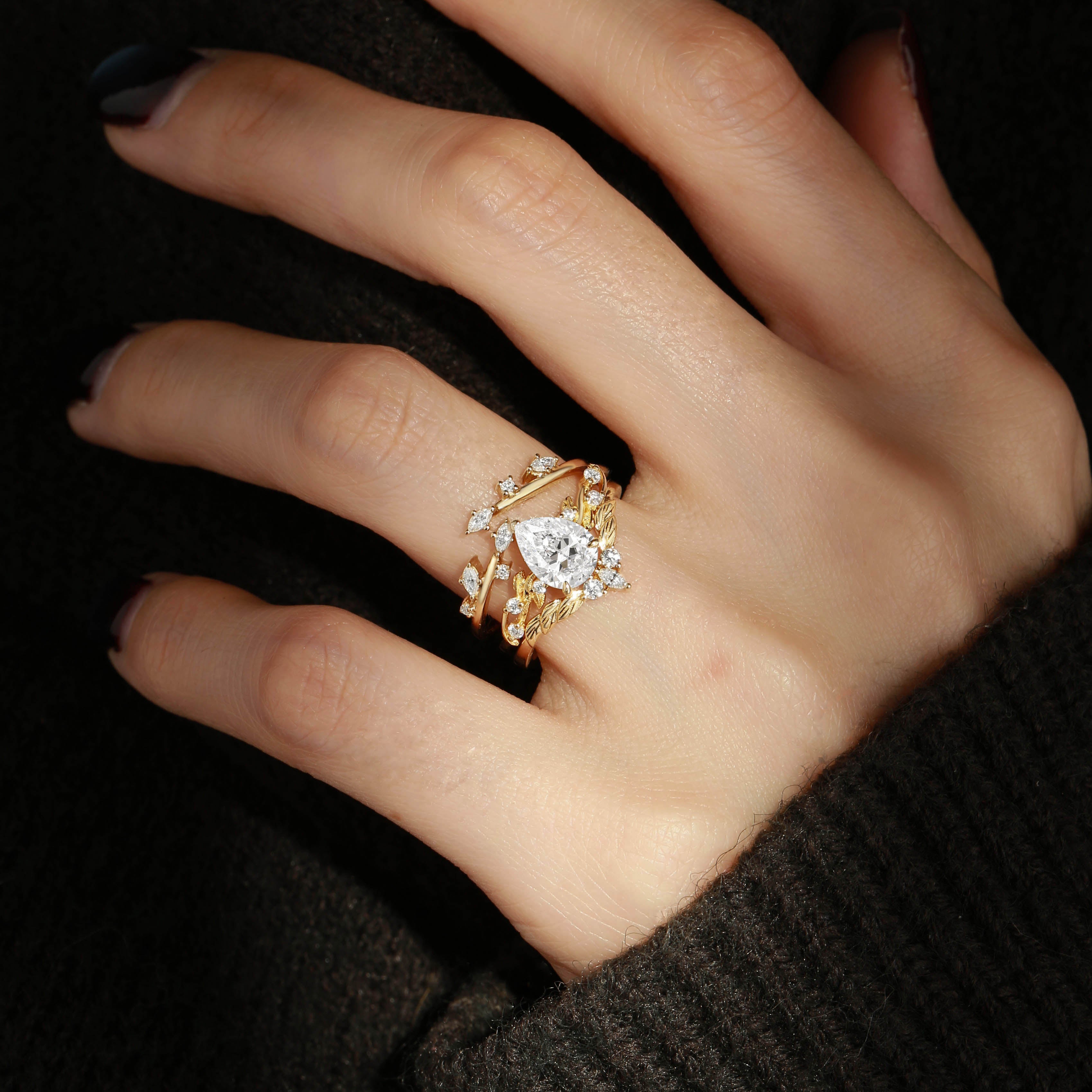 Clarissa - Moissanite Vine Inspired Leafy Bridal Set 3pcs