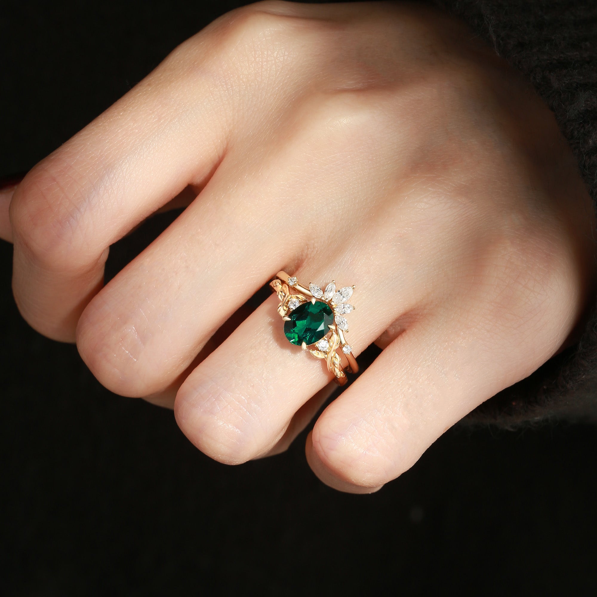 Eden - Lab Emerald Vine Inspired Leafy Bridal Set 2pcs