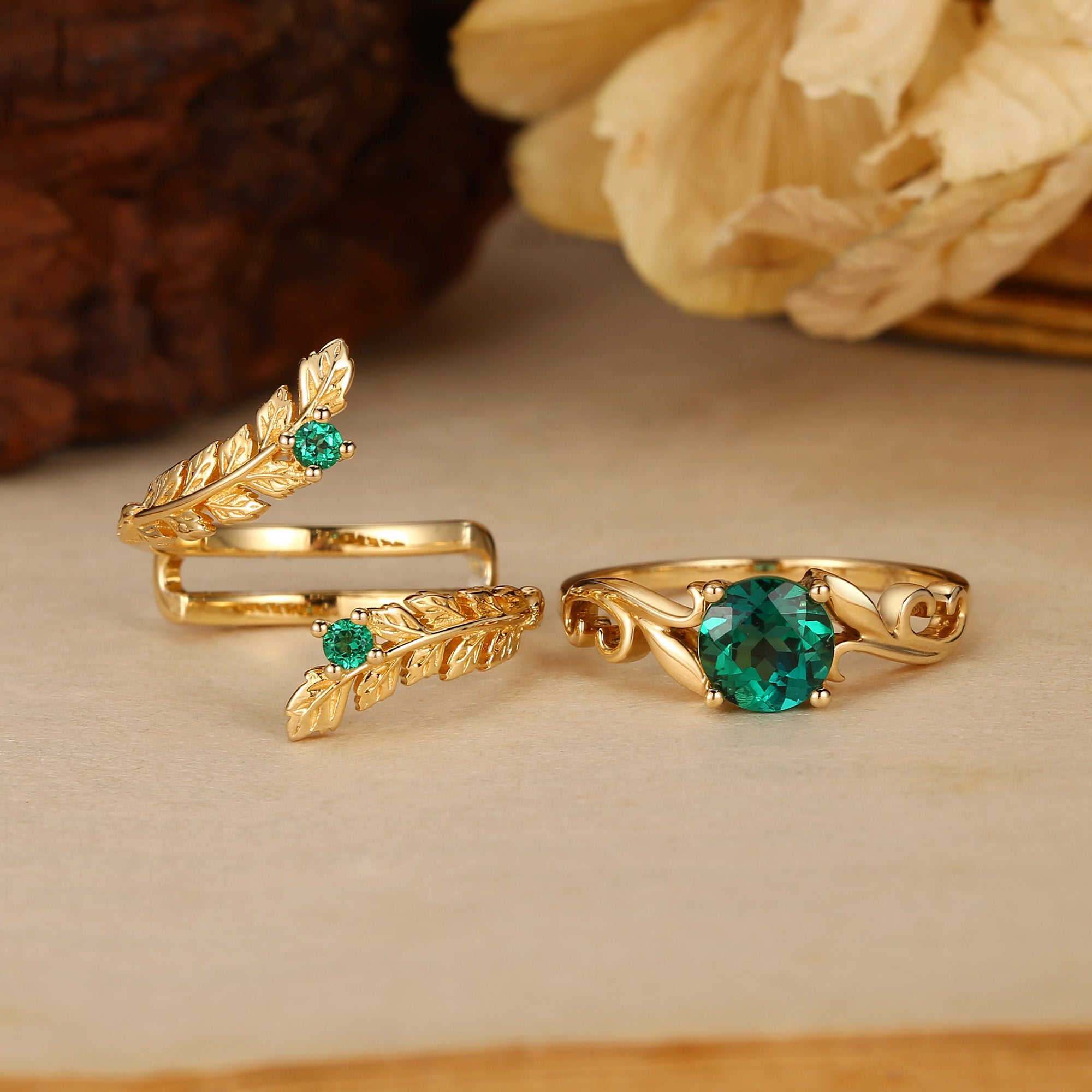 Rosine - Round Emerald Enhancer Ring Set 2pcs