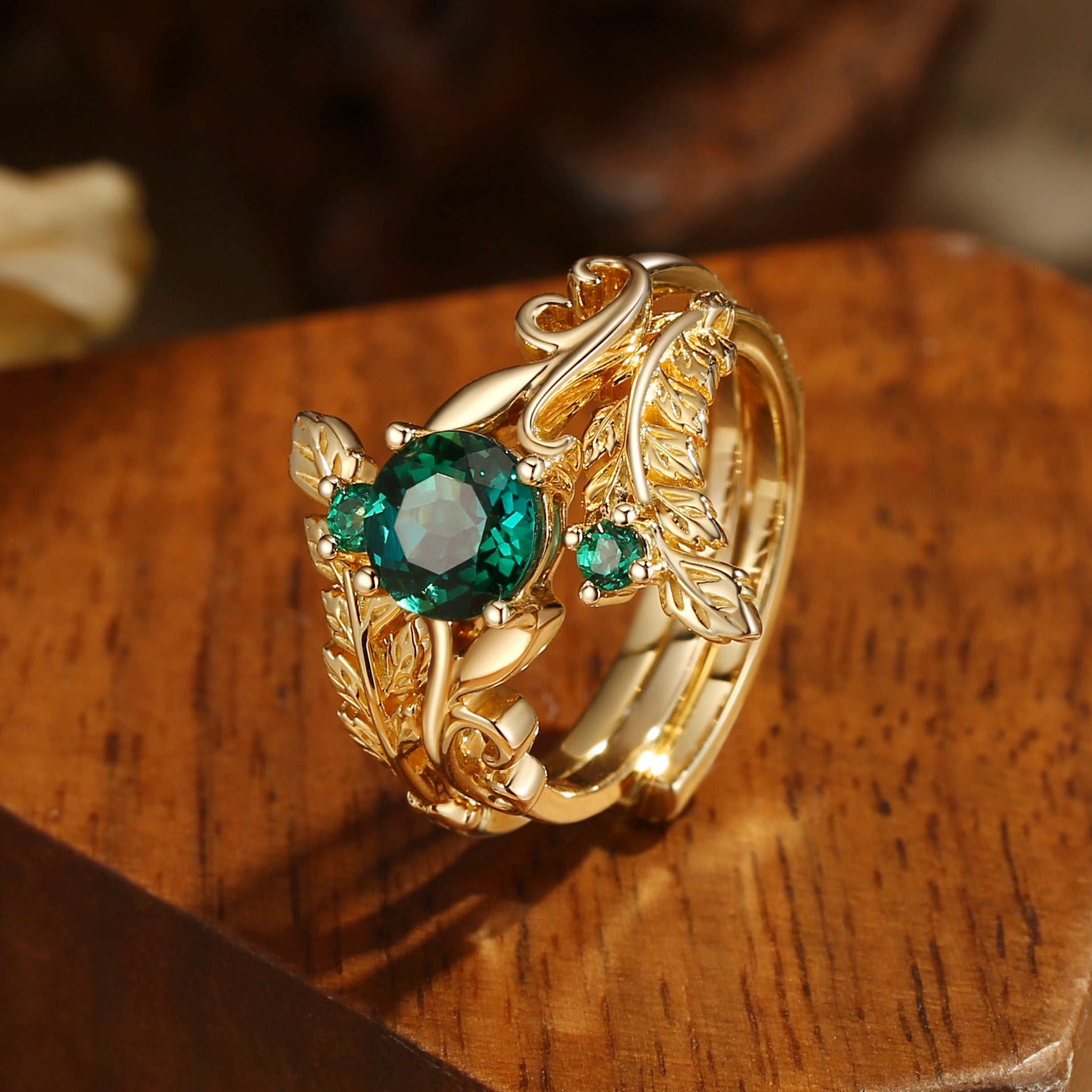 Rosine - Round Emerald Enhancer Ring Set 2pcs