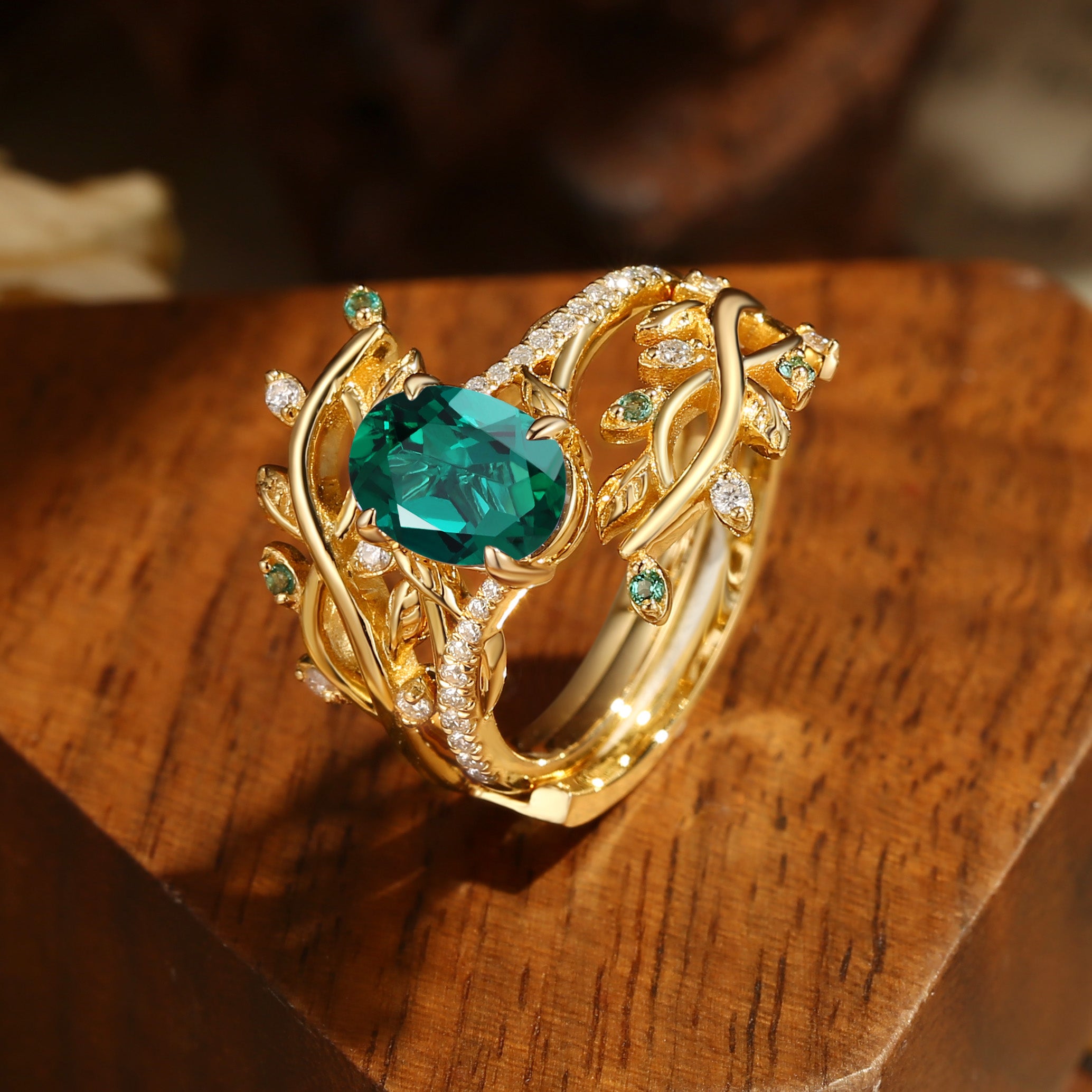 Hermine - Lab Emerald & Alexandrite Engagement Enhancer Ring Set 2pcs