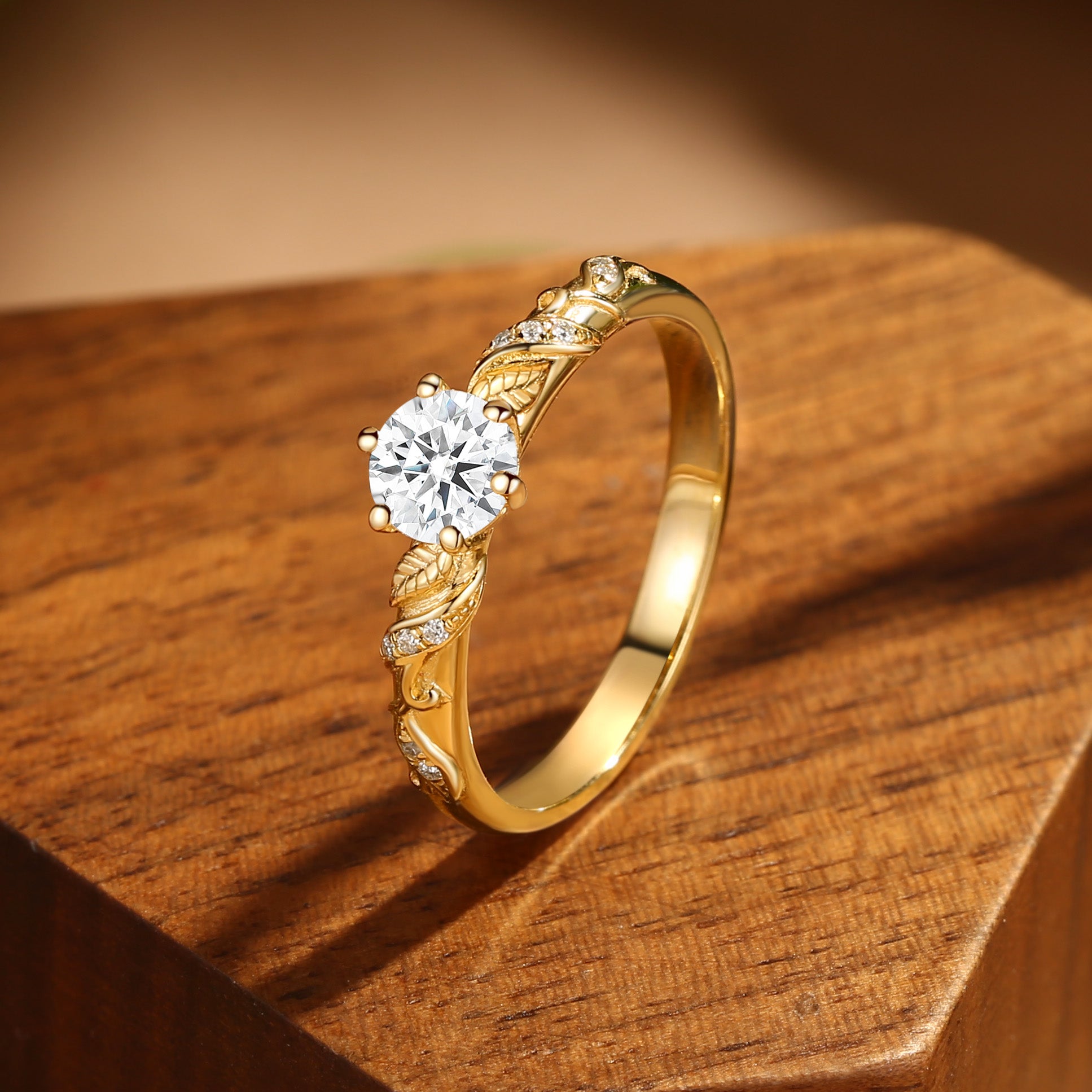 Marcella - Round Cut Moissanite Vintage Leaf Engagement Ring